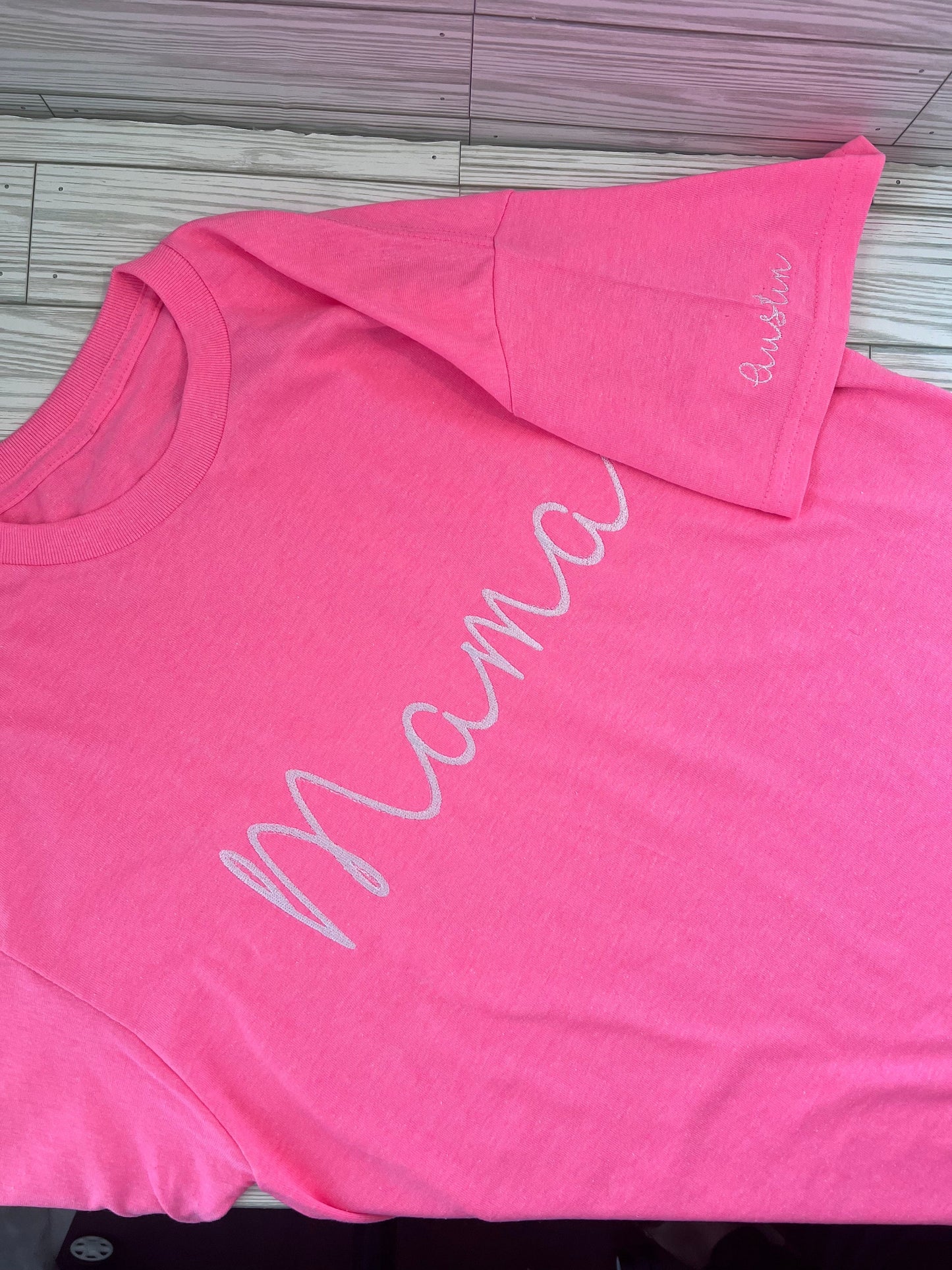 Mama Script Personalized Embroidered w/ Kids Name t-shirt - Mom and Mama Appreciation -Custom Embroidery for Mom shirt