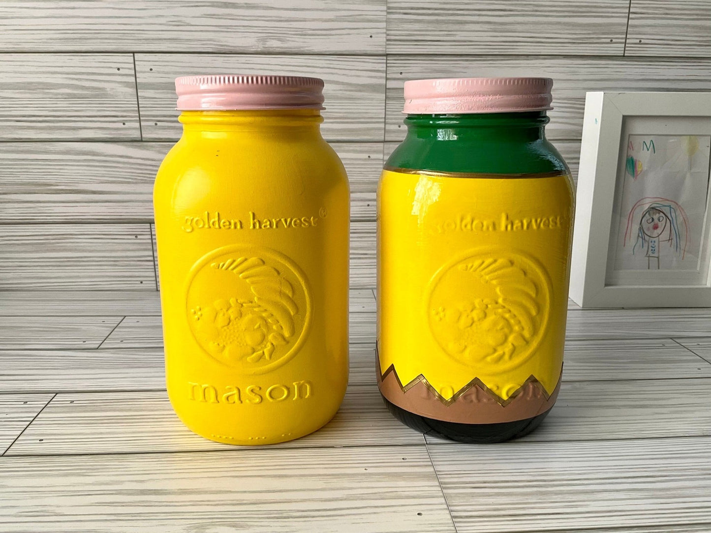 Pencil Holder 7” | Teacher Gifts | Glass Jar Pencil Holder | Yellow Pencil | Desk Organizer - Lina Loves Two