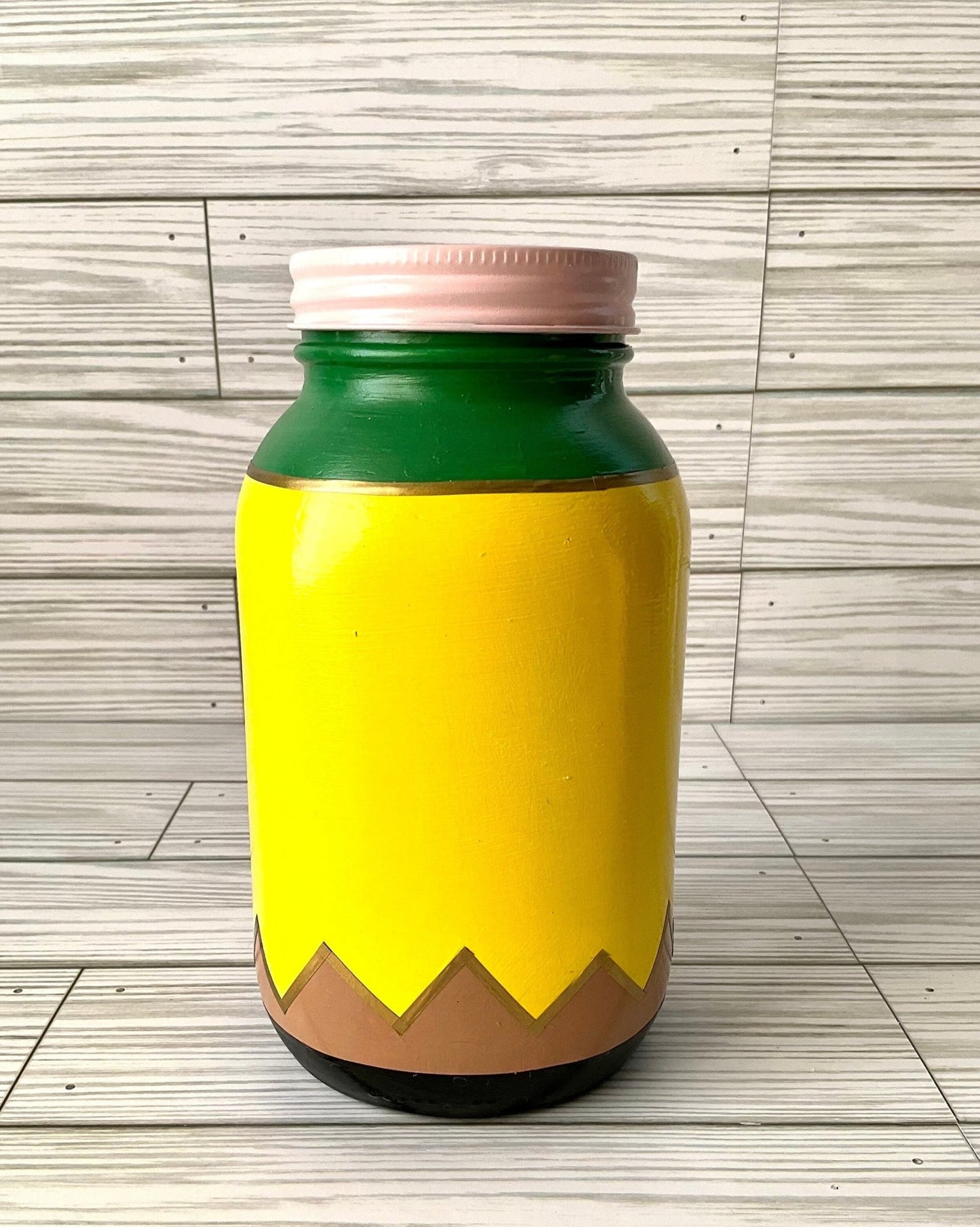 Pencil Holder 7” | Teacher Gifts | Glass Jar Pencil Holder | Yellow Pencil | Desk Organizer - Lina Loves Two
