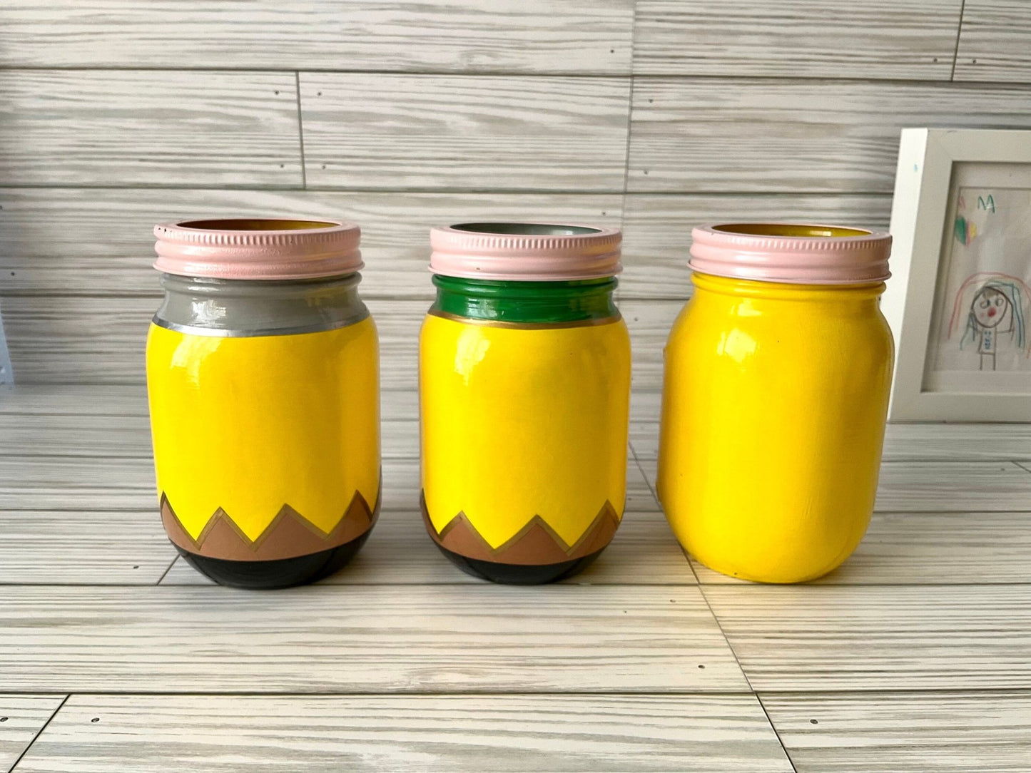 Pencil Holder 7” | Teacher Gifts | Glass Jar Pencil Holder | Yellow Pencil | Desk Organizer - Lina Loves Two
