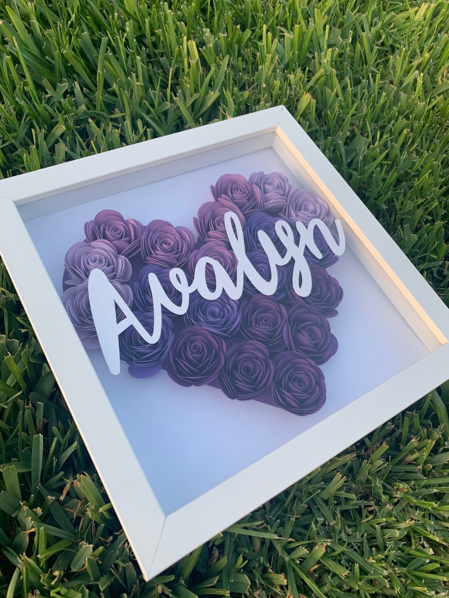 Blue Ombre Heart Paper Flower box | Rose Paper flower Shadowbox | Customized Giftbox for Anniversary, Birthdays, deals Valentine's day, Christmas.