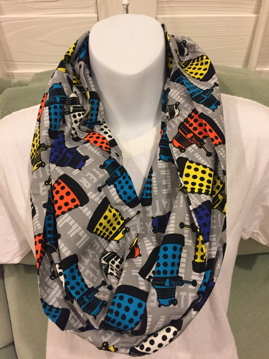 Doctor Who Dalek Exterminator Infinity Scarf - Sci-Fi Print Accessory | Whovian Fashion | Galactic Gift by Lina Loves Two, handmade in Los Angeles CA