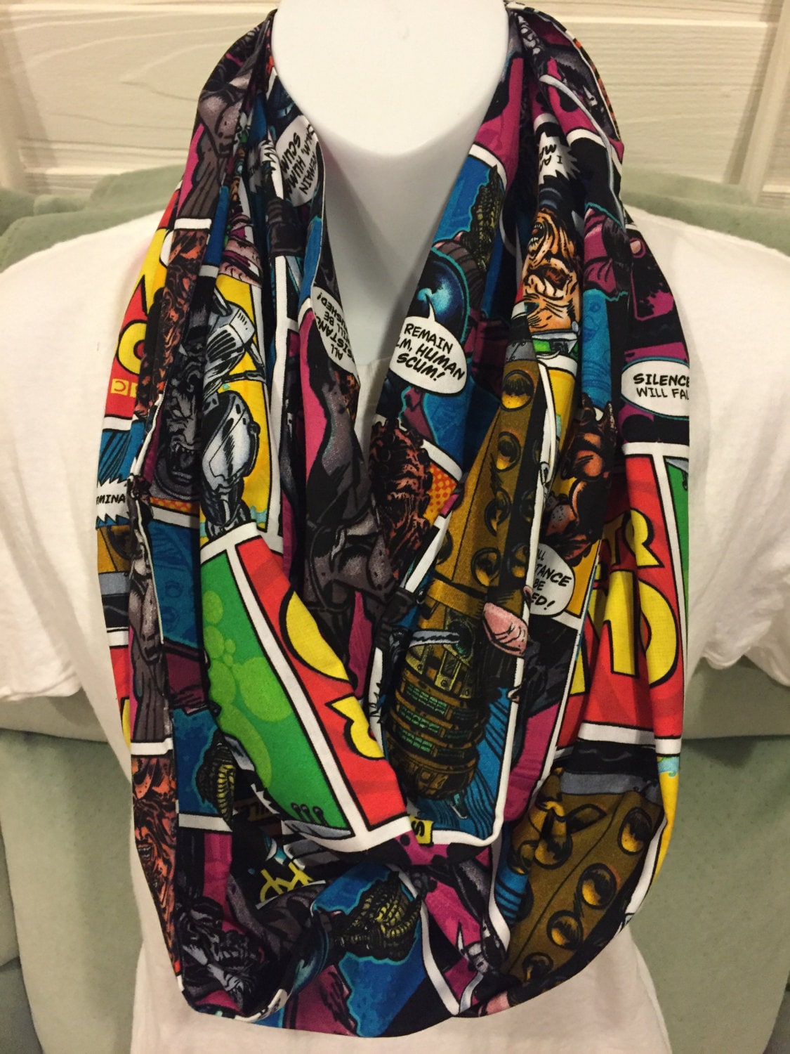 Doctor Who Comic Strip Infinity Scarf - Whovian Fashion Accessory | Sci-Fi Print | Unique Galactic Gift