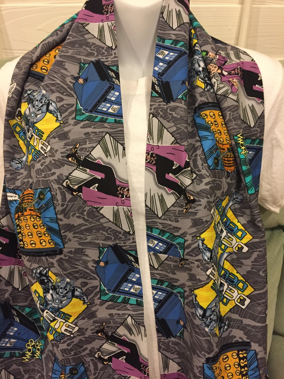 Doctor Who Infinity Scarf: Handmade Cotton Sci-Fi Print by Lina Loves Two, handmade in Los Angeles CA