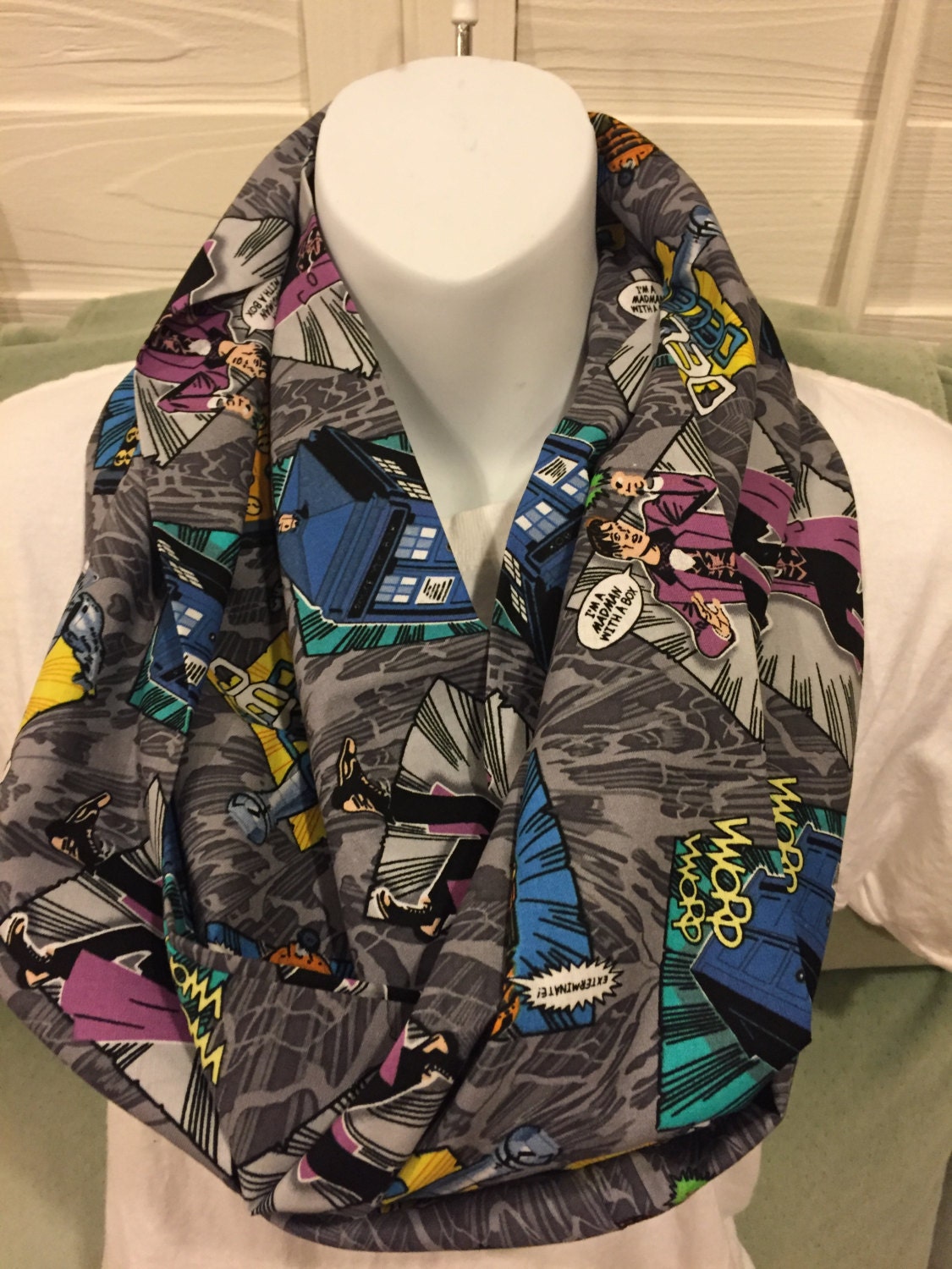 Doctor Who Infinity Scarf: Handmade Cotton Sci-Fi Print by Lina Loves Two, handmade in Los Angeles CA