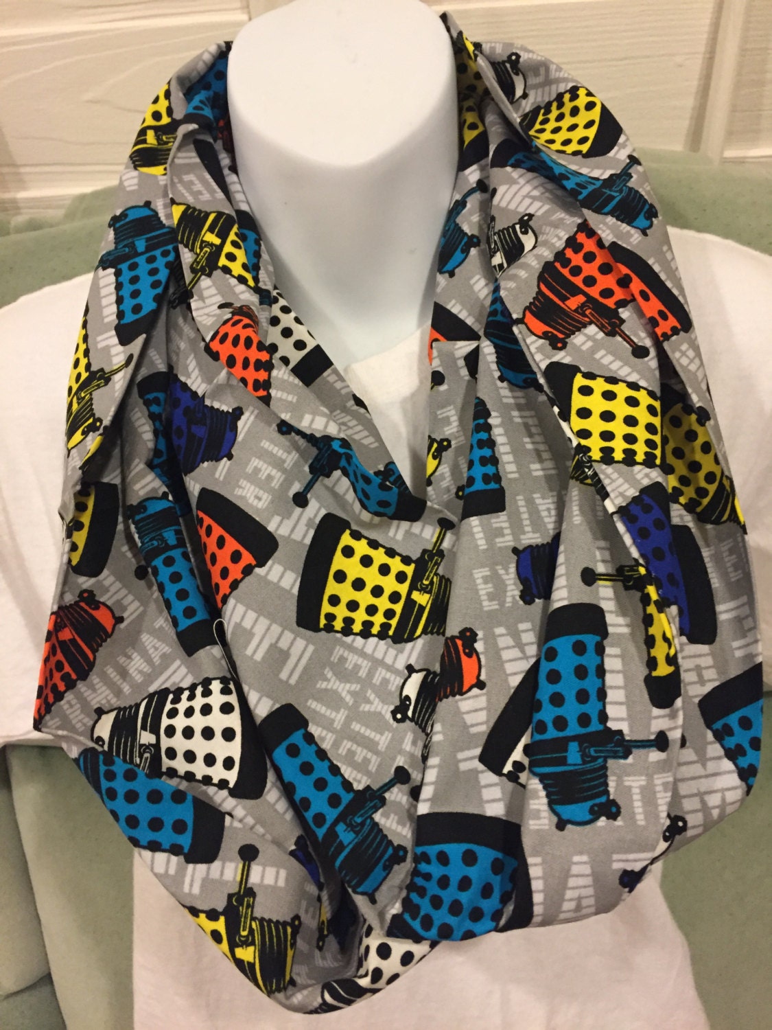 Doctor Who Dalek Exterminator Infinity Scarf - Sci-Fi Print Accessory | Whovian Fashion | Galactic Gift by Lina Loves Two, handmade in Los Angeles CA