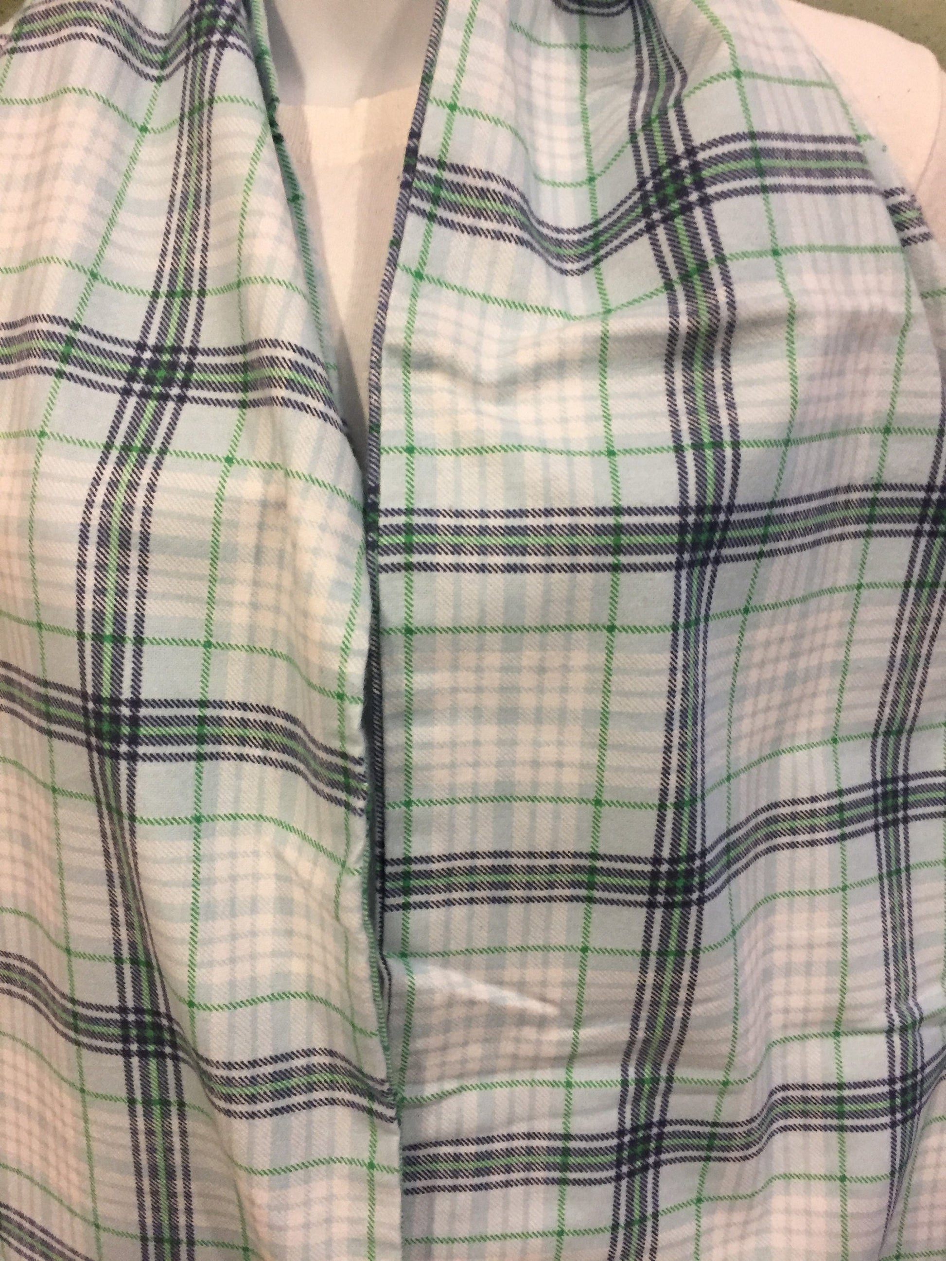 Cozy Blue and Green Plaid Flannel Infinity Scarf - Stylish Winter Fashion Accessory by Lina Loves Two, handmade in Los Angeles CA