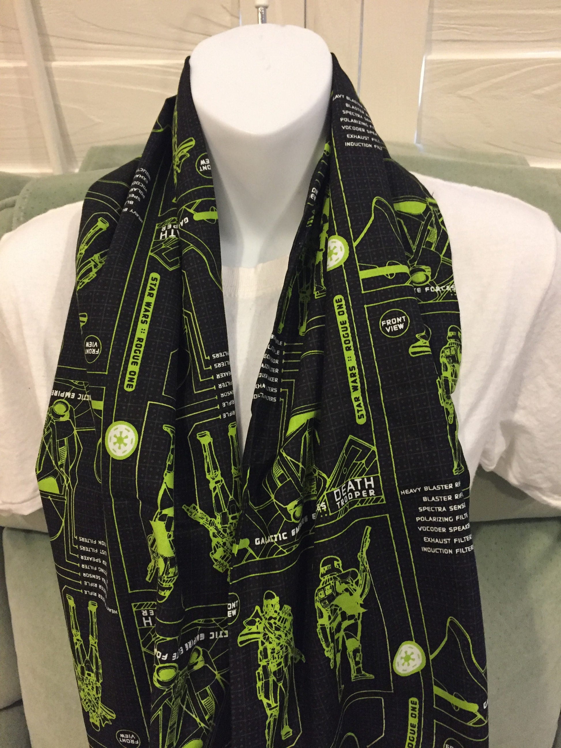 Star Wars Rogue One Death Trooper Blueprint Infinity Scarf - Galactic Fashion Accessory by Lina Loves Two, handmade in Los Angeles CA