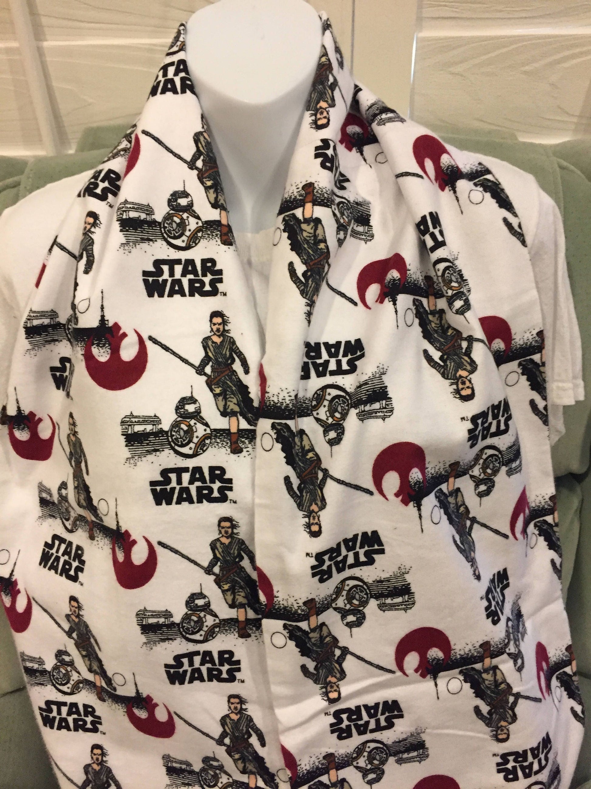 Star Wars VII Rey and BB8 Flannel Fleece Infinity Scarf - Galactic Fashion Accessory by Lina Loves Two, handmade in Los Angeles CA