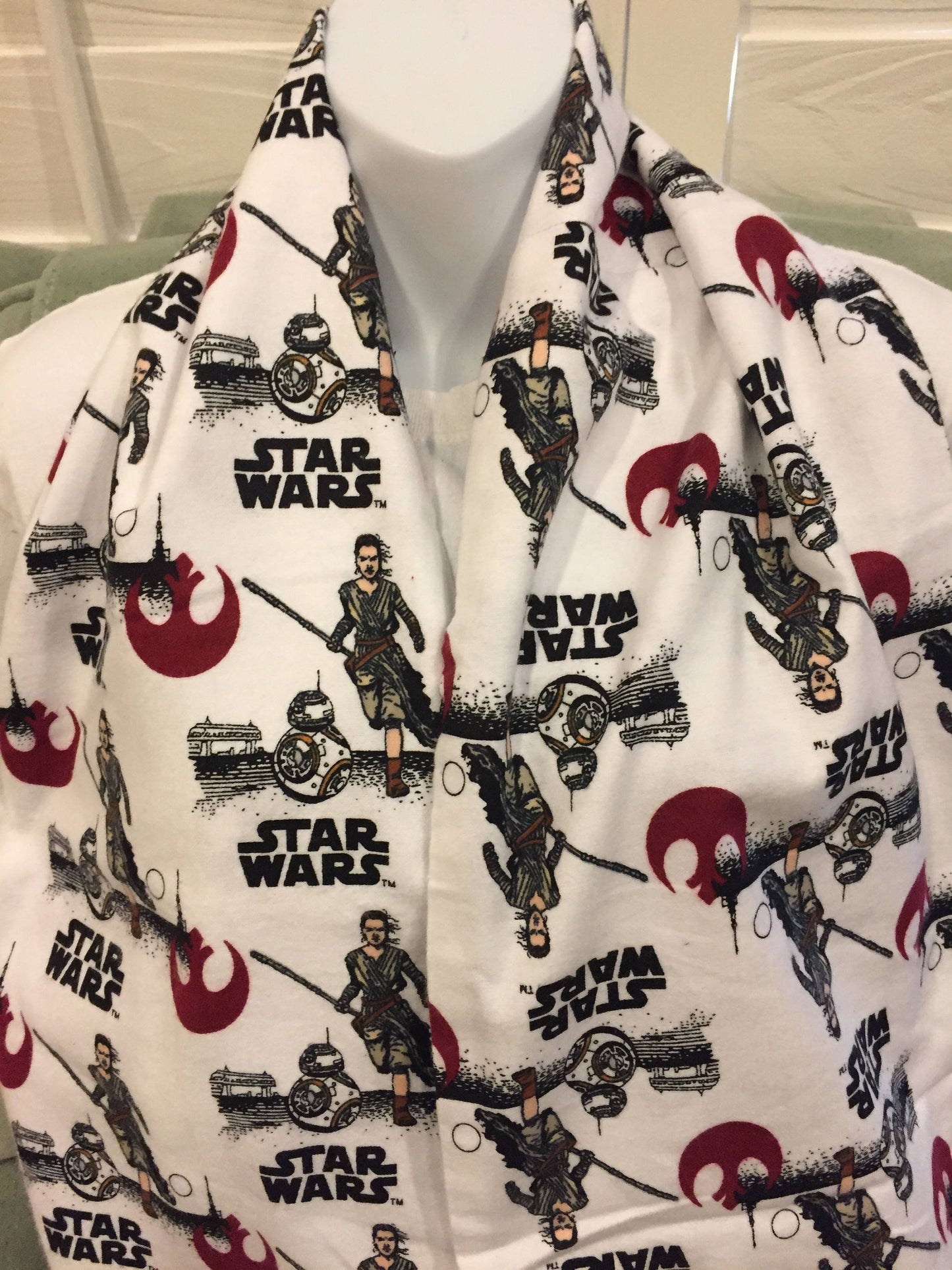 Star Wars VII Rey and BB8 Flannel Fleece Infinity Scarf - Galactic Fashion Accessory by Lina Loves Two, handmade in Los Angeles CA