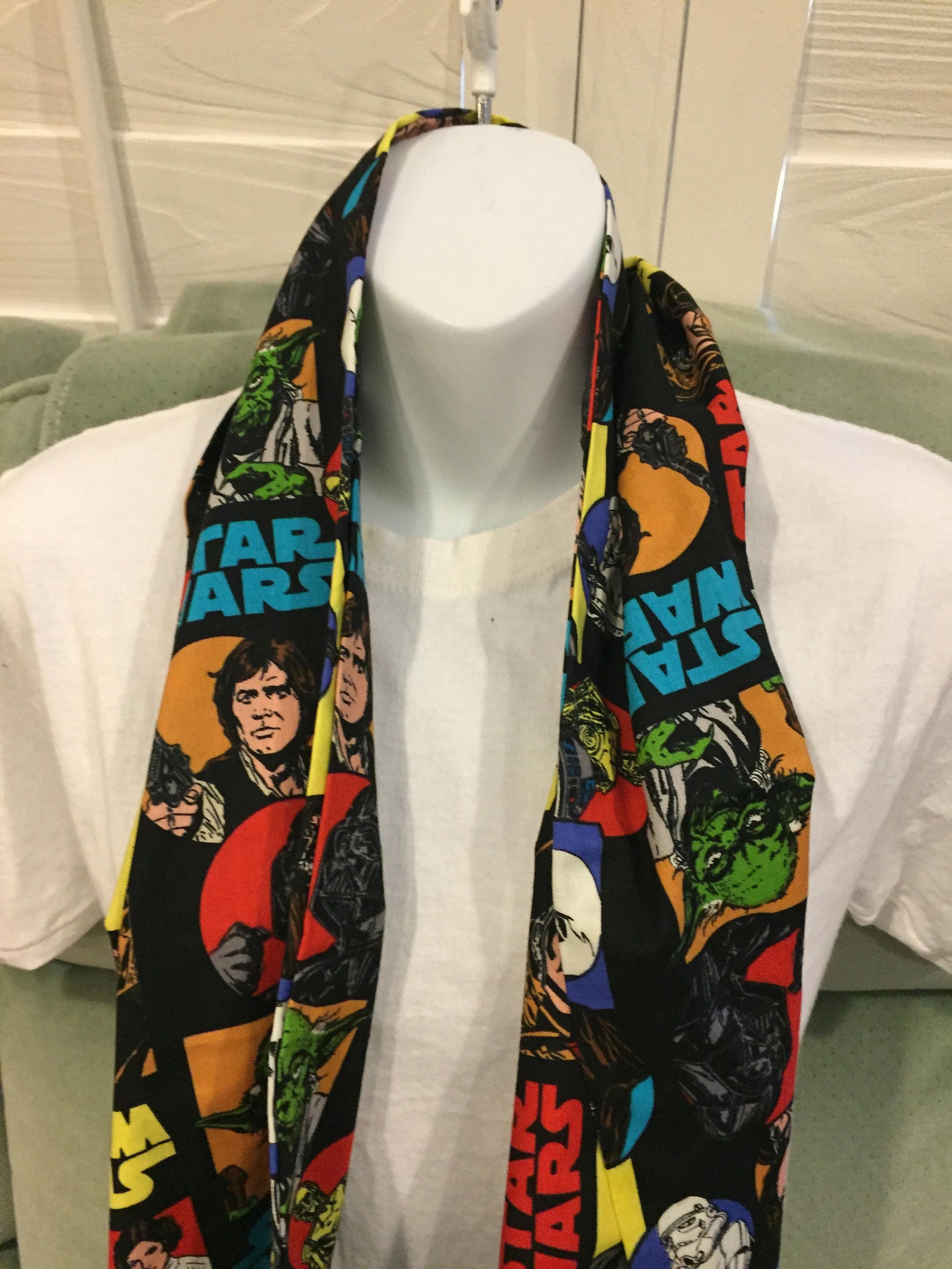 Star Wars Cartoon Characters Infinity Scarf - Galactic Fashion Accessory with Iconic Characters by Lina Loves Two, handmade in Los Angeles CA