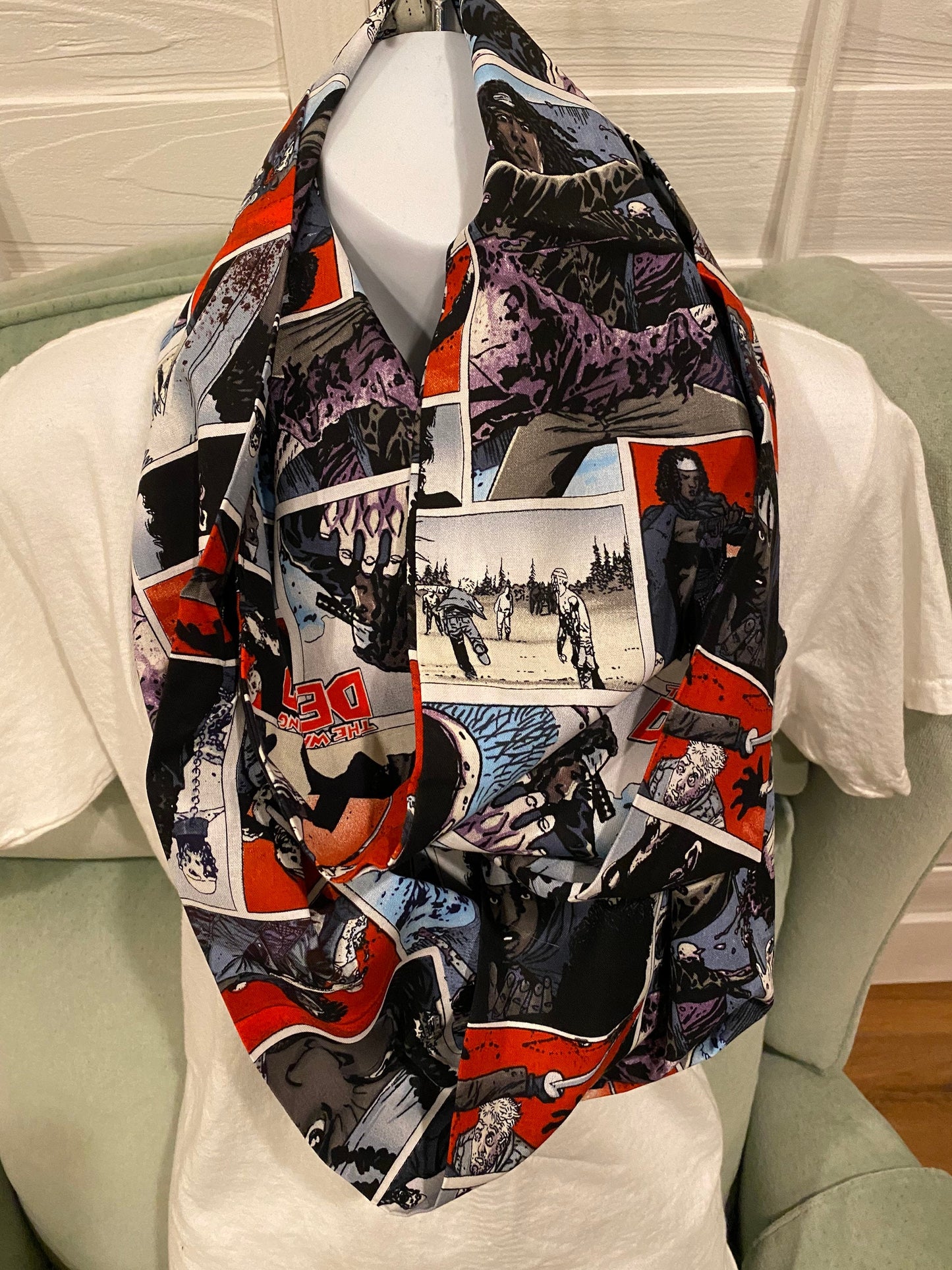 Walking Dead Infinity Scarf - Handmade Print Accessory | Zombie Apocalypse Fashion | Unique Undead Gift by Lina Loves Two, handmade in Los Angeles CA