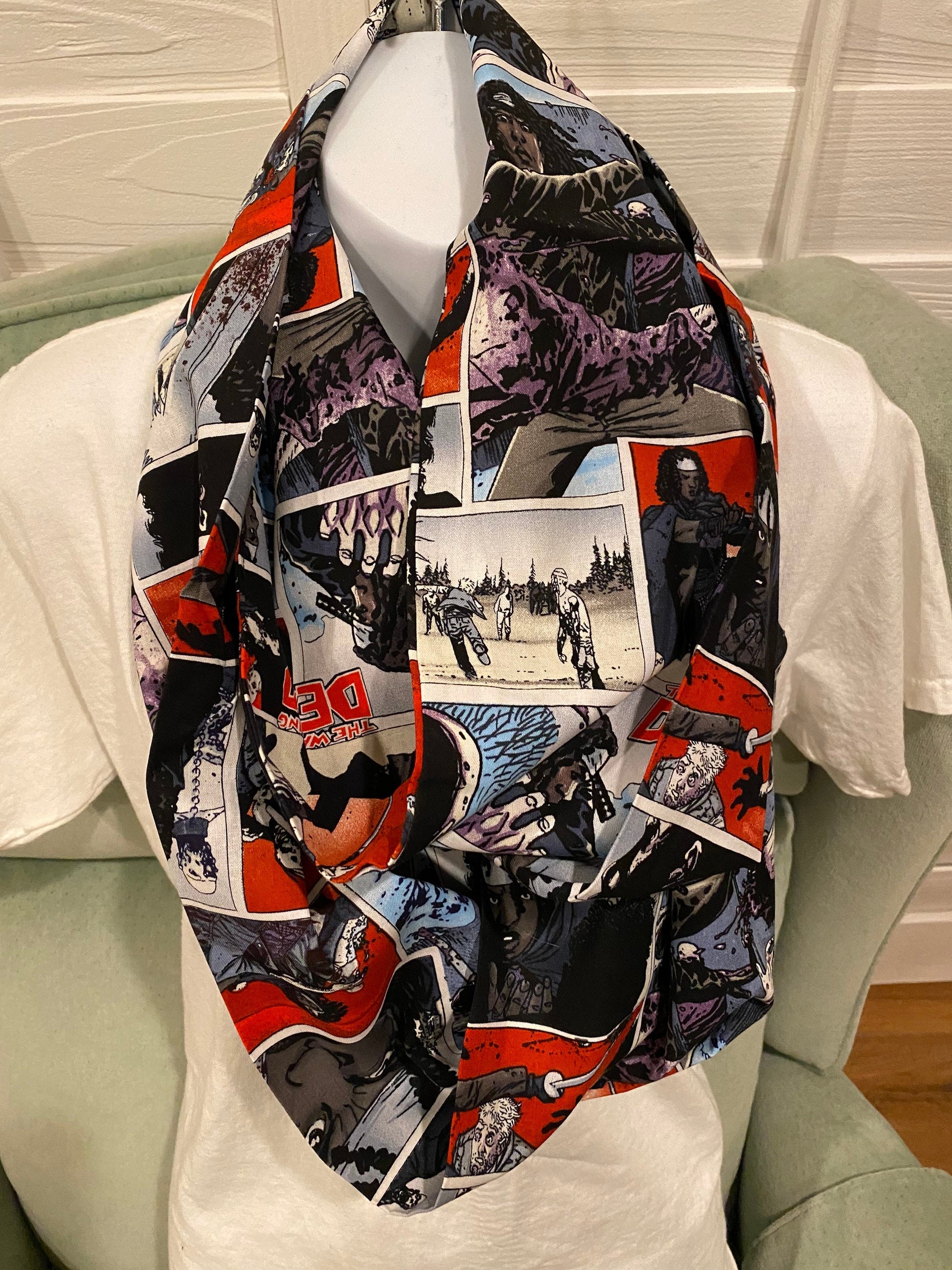 Walking Dead Infinity Scarf - Handmade Print Accessory | Zombie Apocalypse Fashion | Unique Undead Gift by Lina Loves Two, handmade in Los Angeles CA