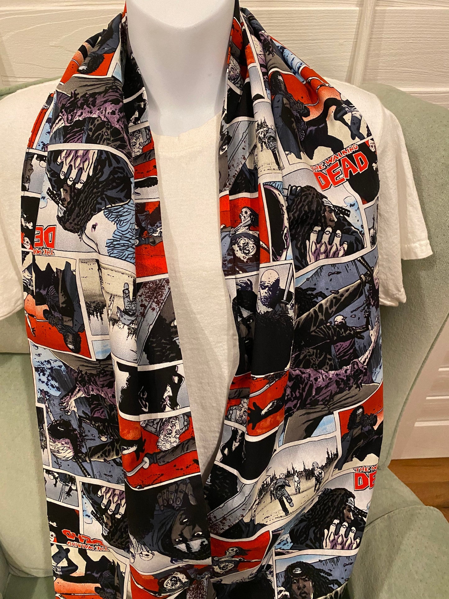 Walking Dead Infinity Scarf - Handmade Print Accessory | Zombie Apocalypse Fashion | Unique Undead Gift by Lina Loves Two, handmade in Los Angeles CA