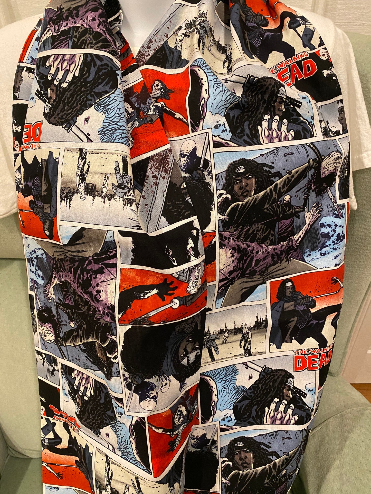 Walking Dead Infinity Scarf - Handmade Print Accessory | Zombie Apocalypse Fashion | Unique Undead Gift by Lina Loves Two, handmade in Los Angeles CA