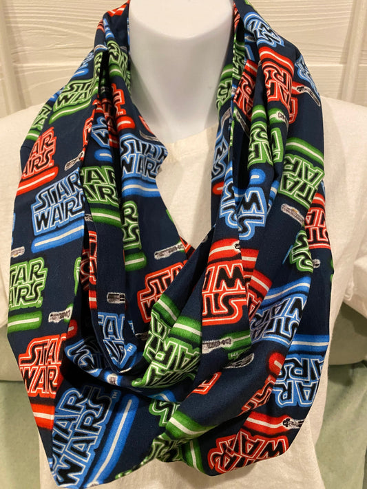 Star Wars Classic Light Sabers Infinity Scarf - Handmade Print Accessory | Sci-Fi Fashion | Galactic Gift