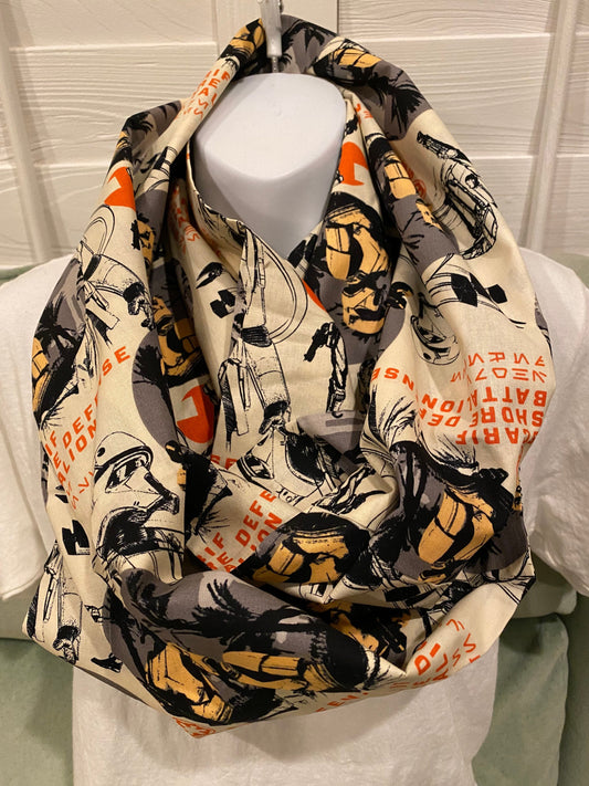 Handmade Star Wars Infinity Scarf: Shore Defense Battalion Print by Lina Loves Two, handmade in Los Angeles CA