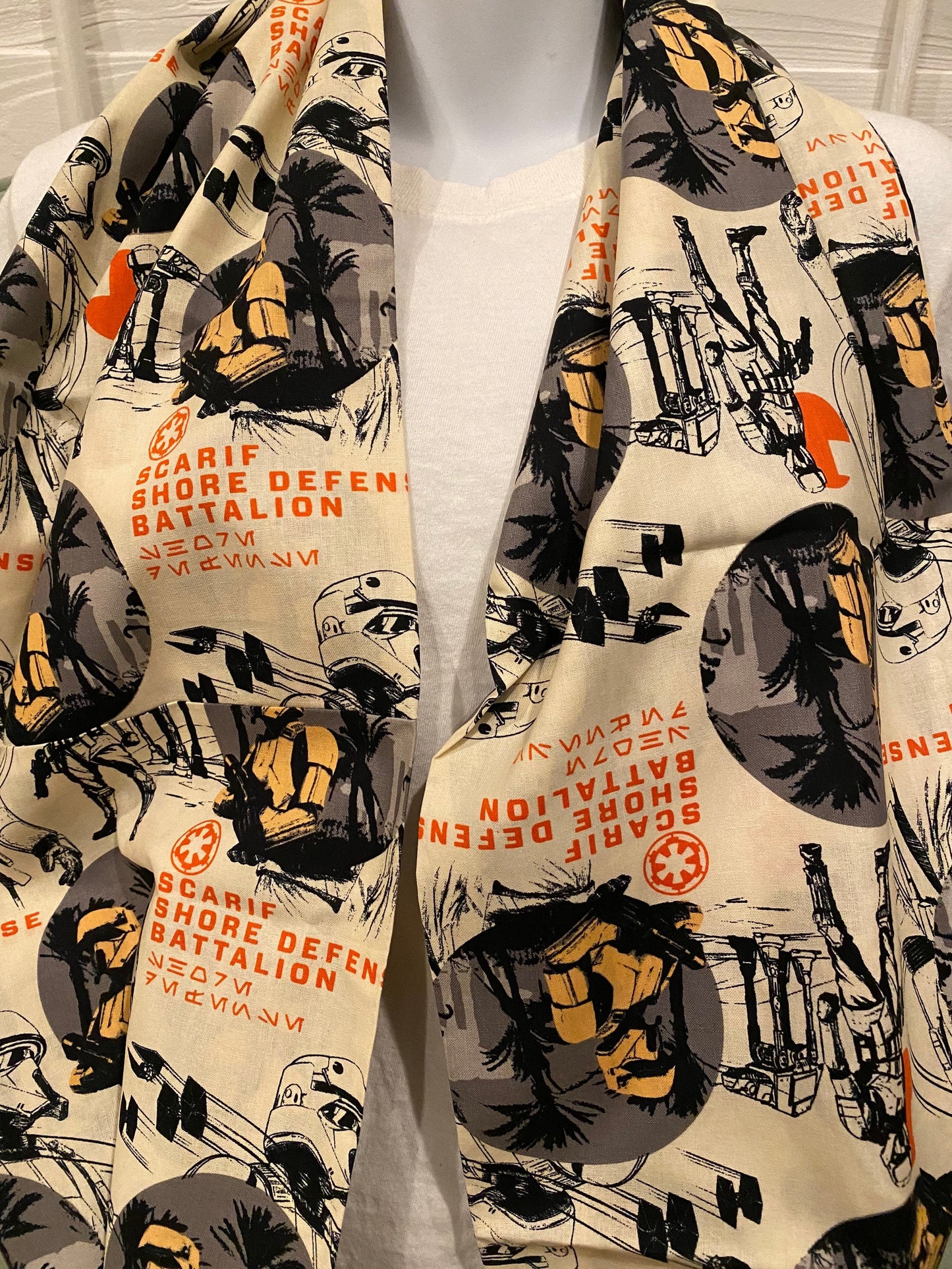 Handmade Star Wars Infinity Scarf: Shore Defense Battalion Print by Lina Loves Two, handmade in Los Angeles CA