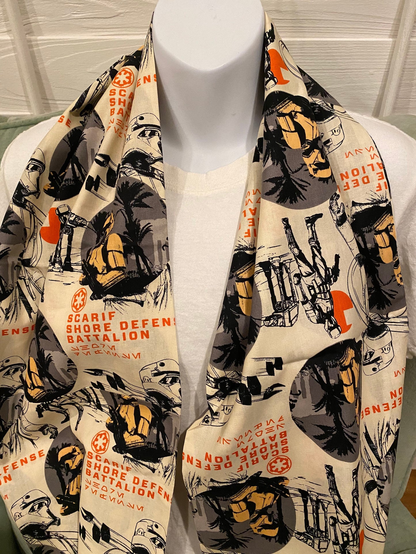 Handmade Star Wars Infinity Scarf: Shore Defense Battalion Print by Lina Loves Two, handmade in Los Angeles CA