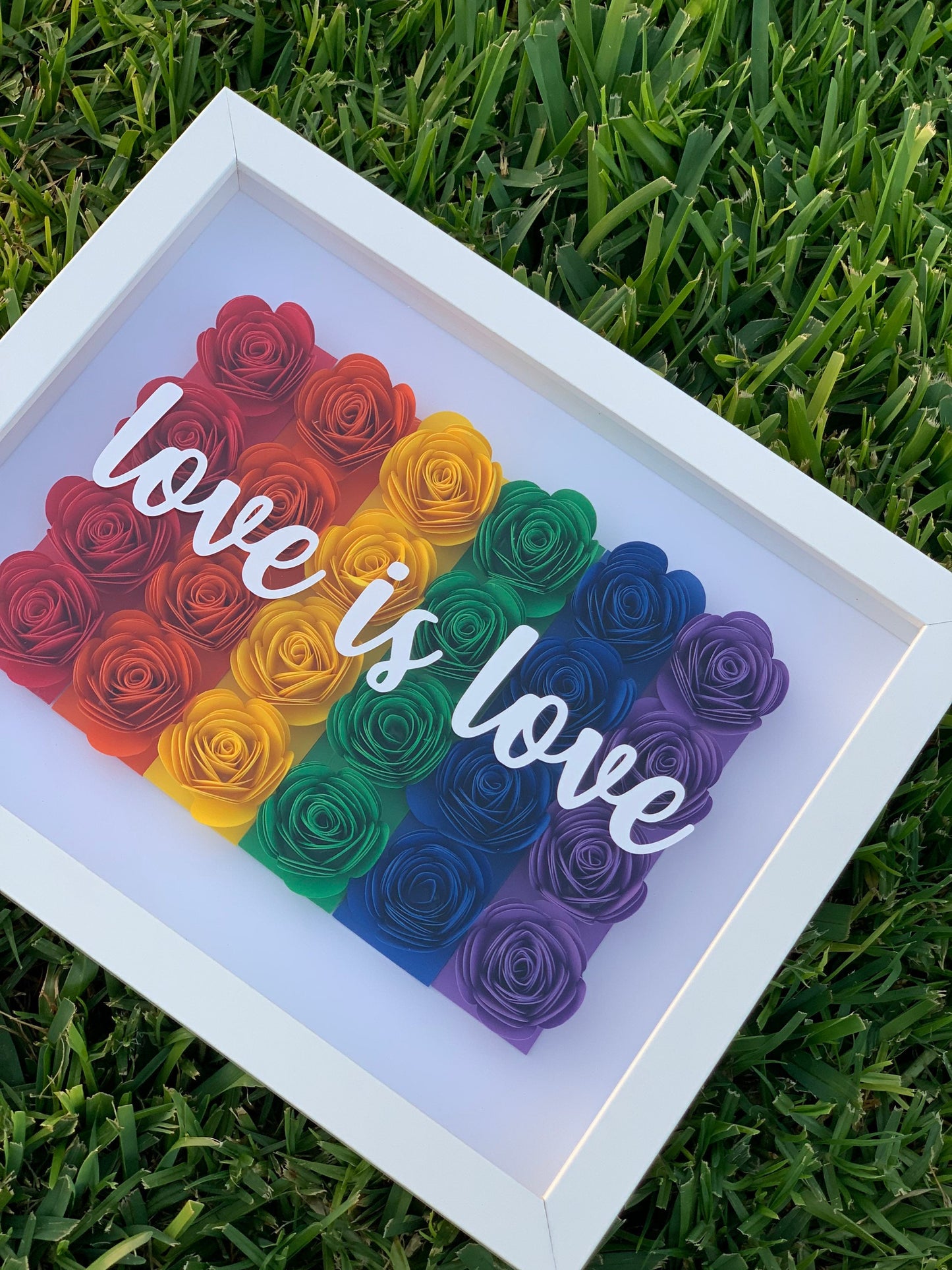 Express Love: LGBTQ Pride 3D Flower Shadow Box - Love is Love, Rainbow Decor with Vibrant Paper Flowers