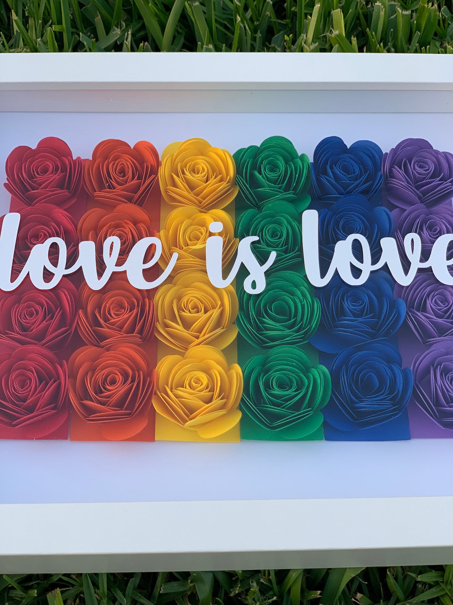 Express Love: LGBTQ Pride 3D Flower Shadow Box - Love is Love, Rainbow Decor with Vibrant Paper Flowers