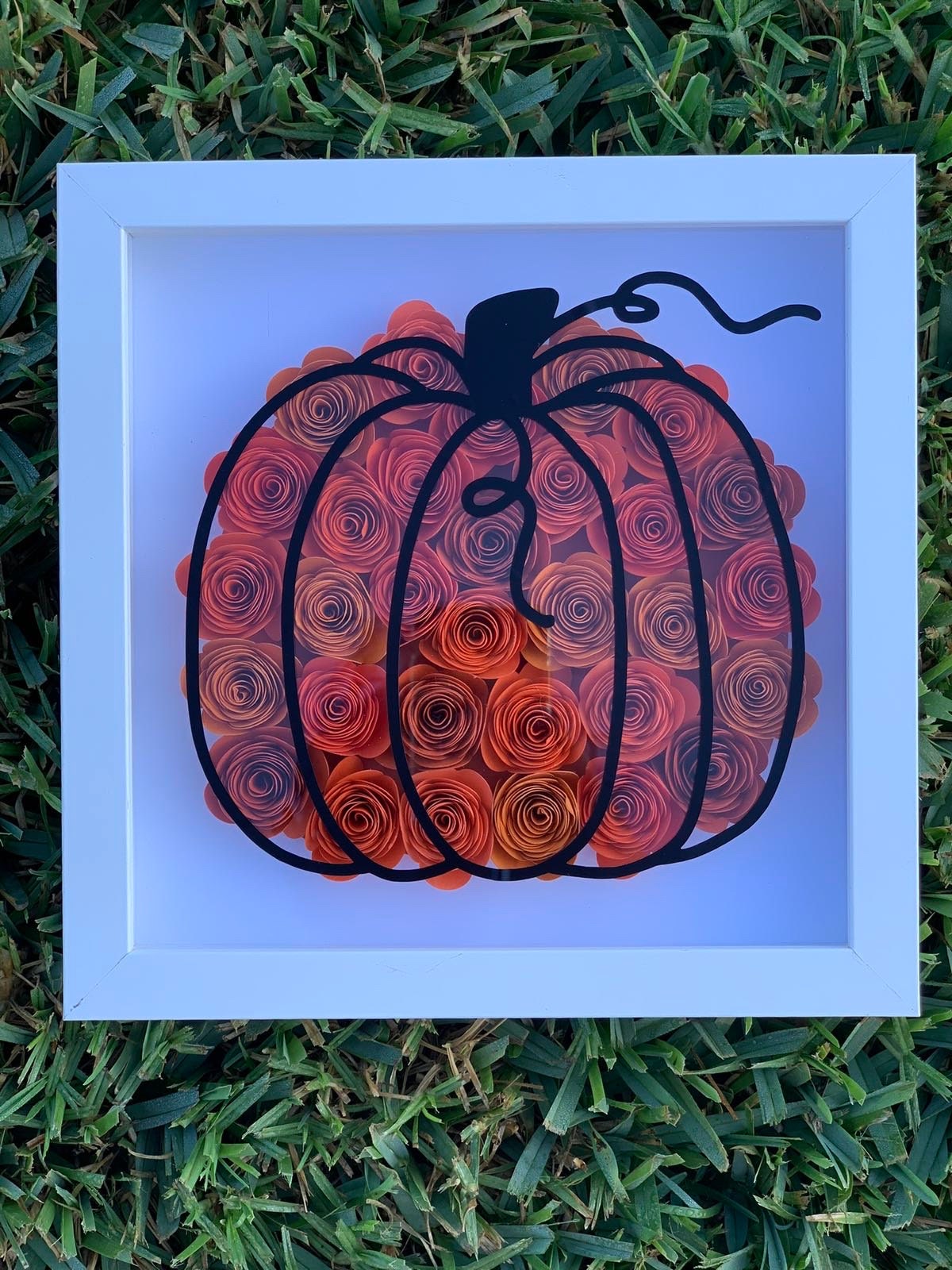 Autumn Elegance: Fall Pumpkin Floral Shadow Box - 3D Wall Decor with Paper Flowers, Unique Autumn Flower Shadow Box