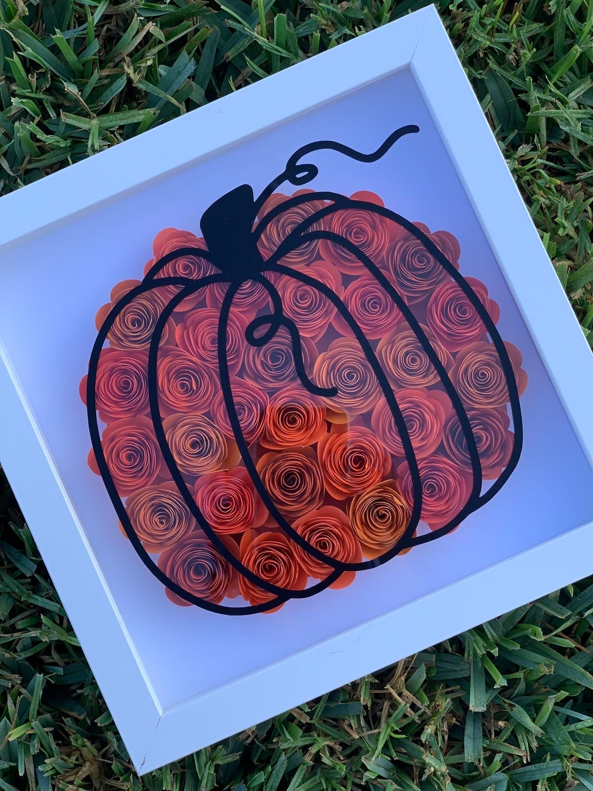 Autumn Elegance: Fall Pumpkin Floral Shadow Box - 3D Wall Decor with Paper Flowers, Unique Autumn Flower Shadow Box