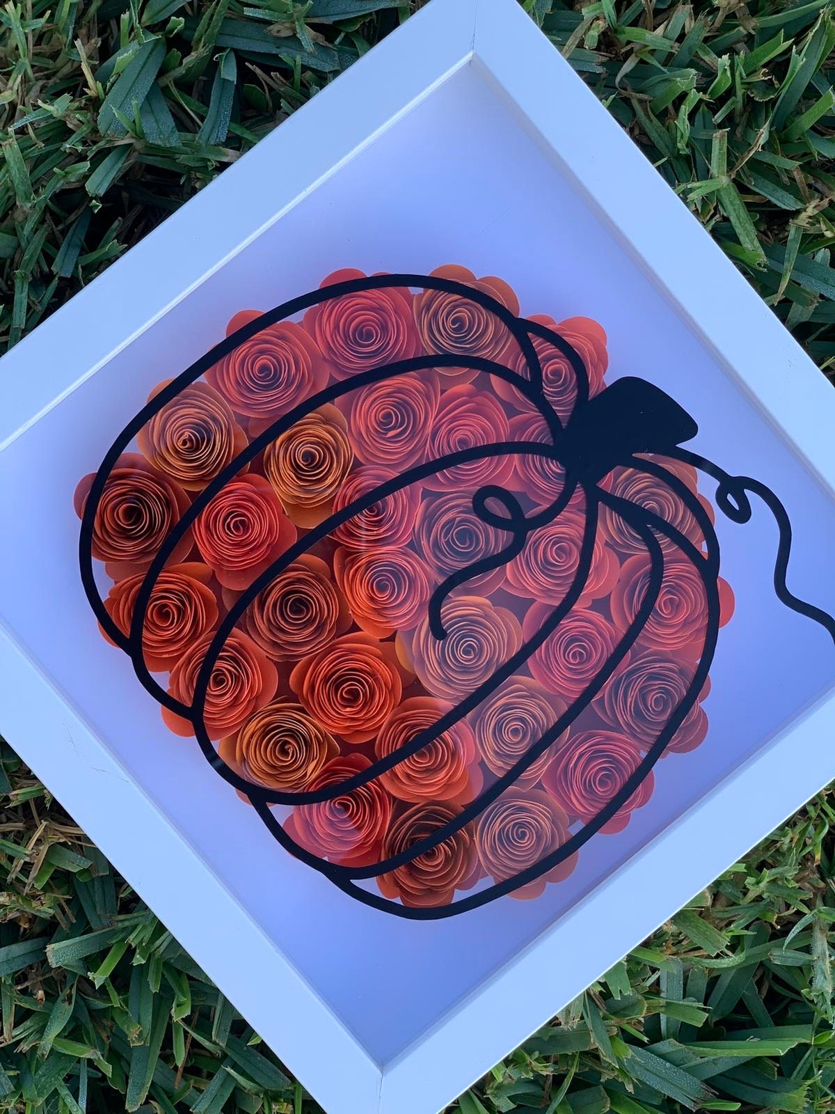 Autumn Elegance: Fall Pumpkin Floral Shadow Box - 3D Wall Decor with Paper Flowers, Unique Autumn Flower Shadow Box