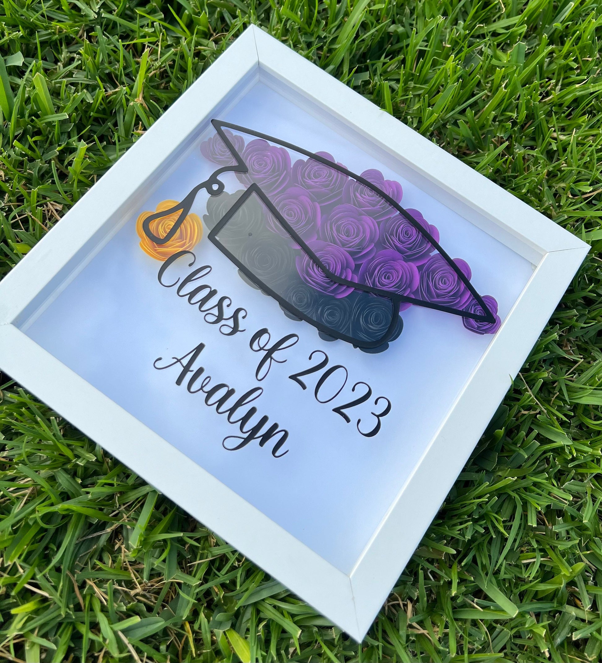 Graduation Blooms: Personalized Graduation and Commencement Flower Shadow Box for your child, for Him or Her - Unique Keepsake Gifts