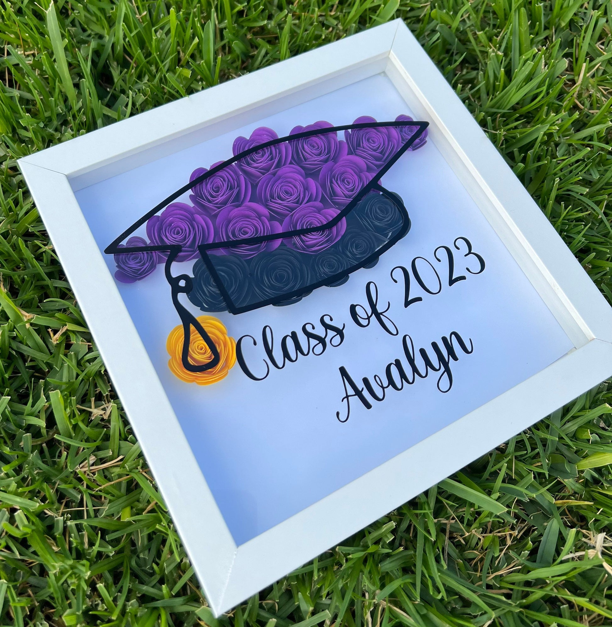 Graduation Blooms: Personalized Graduation and Commencement Flower Shadow Box for your child, for Him or Her - Unique Keepsake Gifts