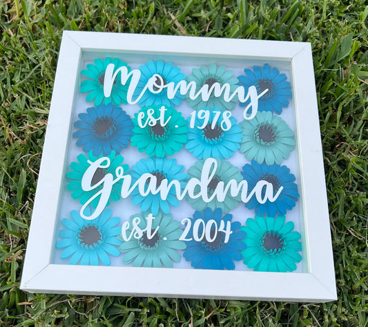 Generational Love in Bloom: Mommy and Grandma Floral 3D Wall Decor - Unique Flower Shadow Box Gift