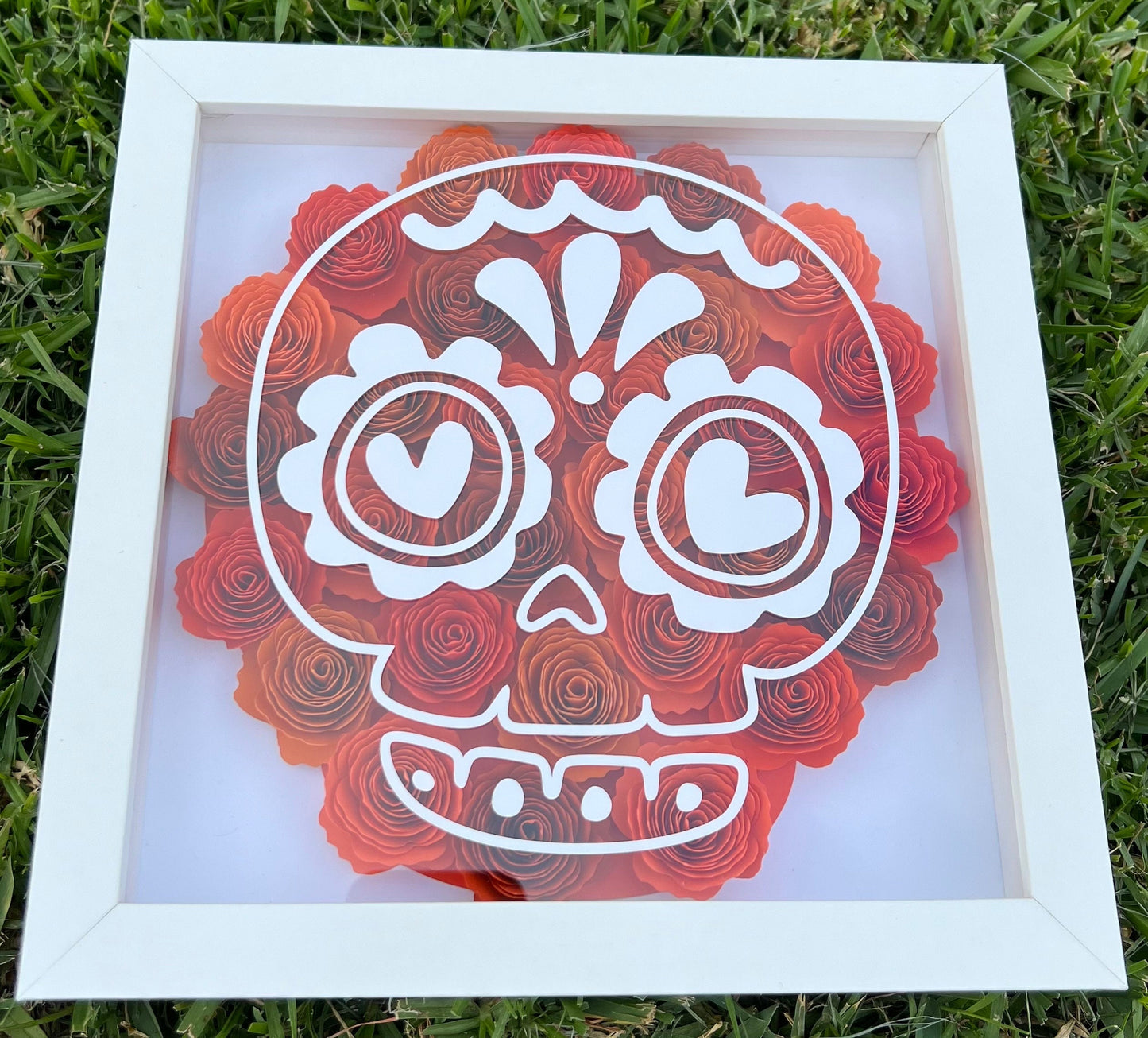 Colorful Día de Muertos Floral Wall Hanging - Handcrafted Shadow Box, Day of the Dead Art