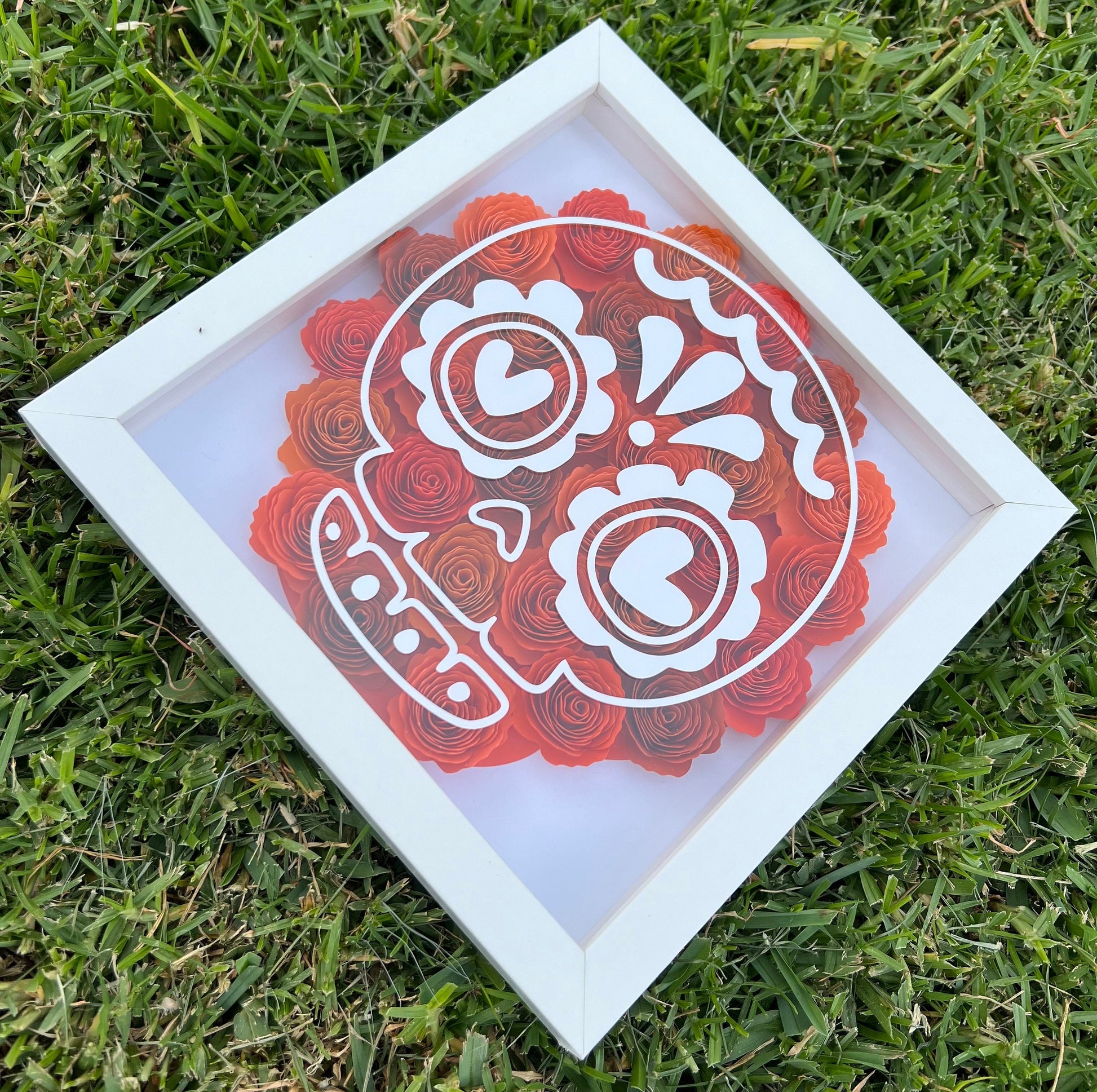 Colorful Día de Muertos Floral Wall Hanging - Handcrafted Shadow Box, Day of the Dead Art