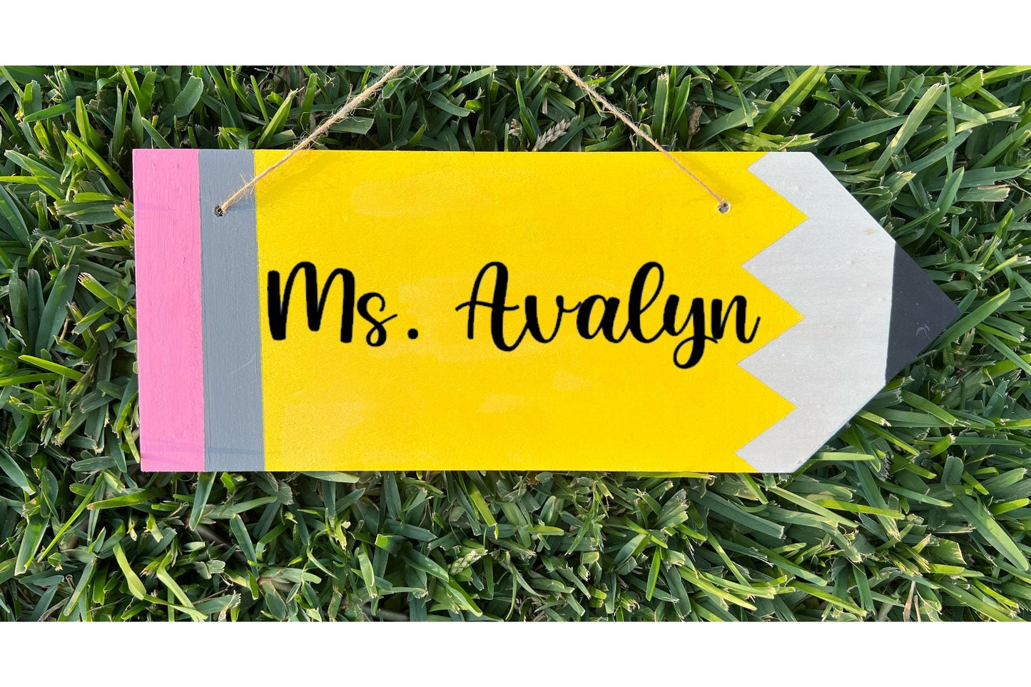 Pencil Shape Door Sign | Personalized Teacher Gifts | Unique Teacher Pencil Sign | Custom Name Door Decor by Lina Loves Two, handmade in Los Angeles CA