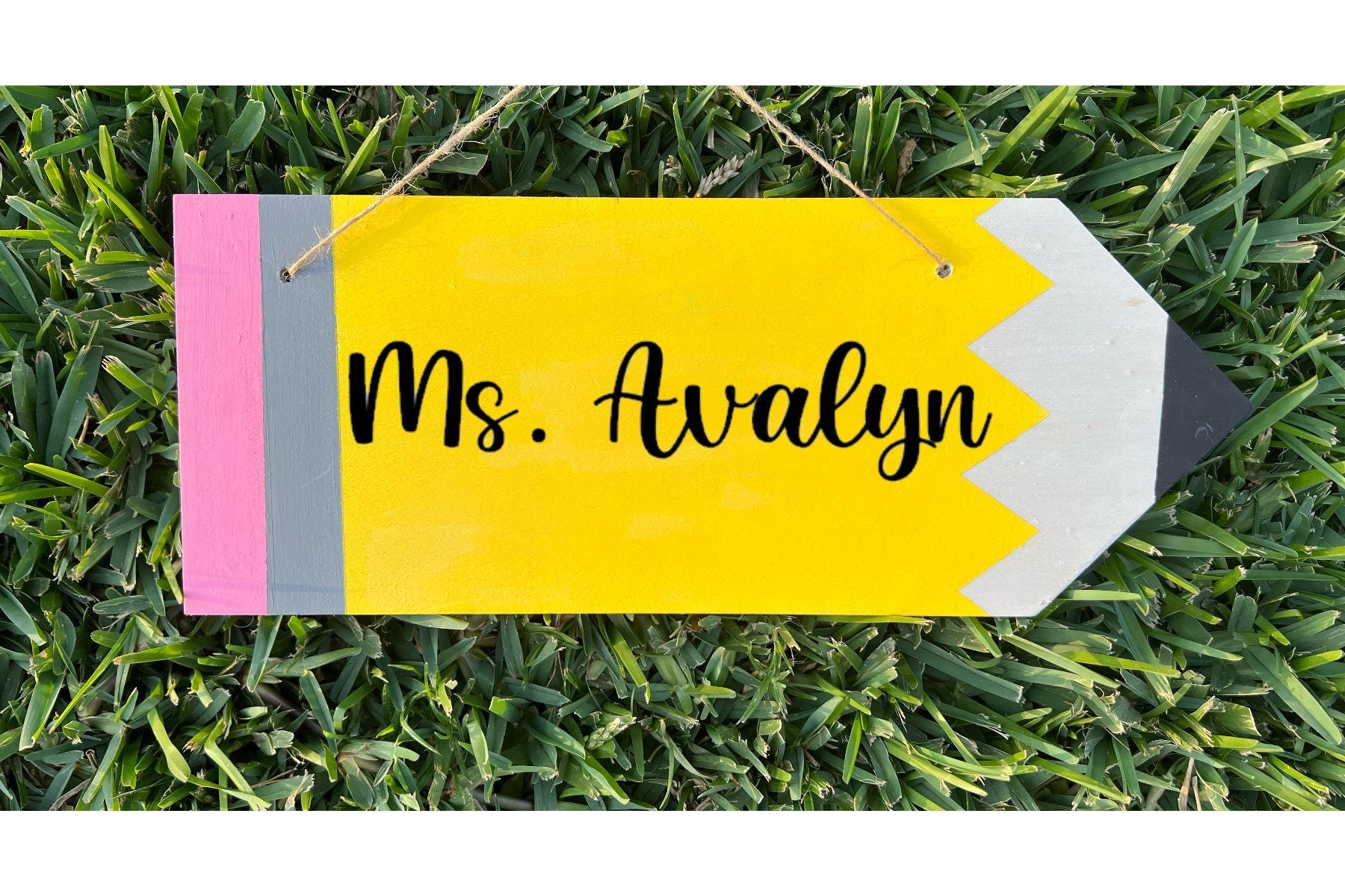 Pencil Shape Door Sign | Personalized Teacher Gifts | Unique Teacher Pencil Sign | Custom Name Door Decor by Lina Loves Two, handmade in Los Angeles CA