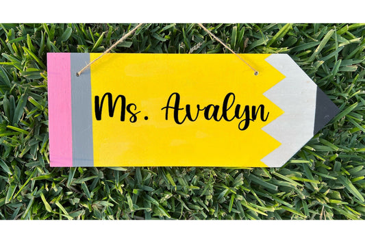 Pencil Shape Door Sign | Personalized Teacher Gifts | Unique Teacher Pencil Sign | Custom Name Door Decor by Lina Loves Two, handmade in Los Angeles CA