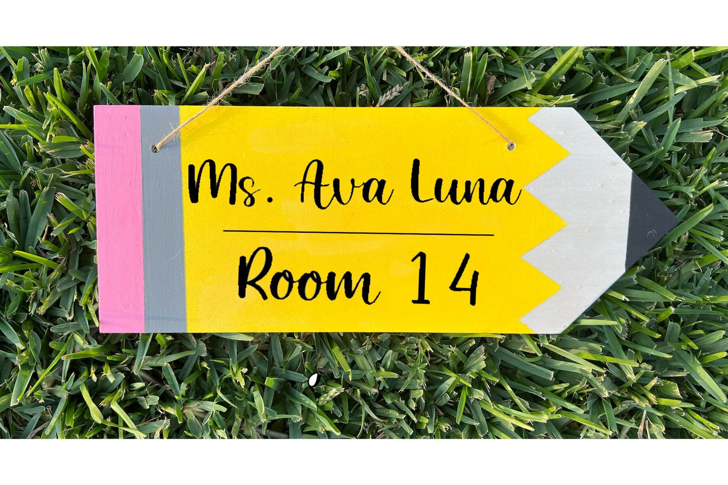 Pencil Shape Door Sign | Personalized Teacher Gifts | Unique Teacher Pencil Sign | Custom Name Door Decor by Lina Loves Two, handmade in Los Angeles CA