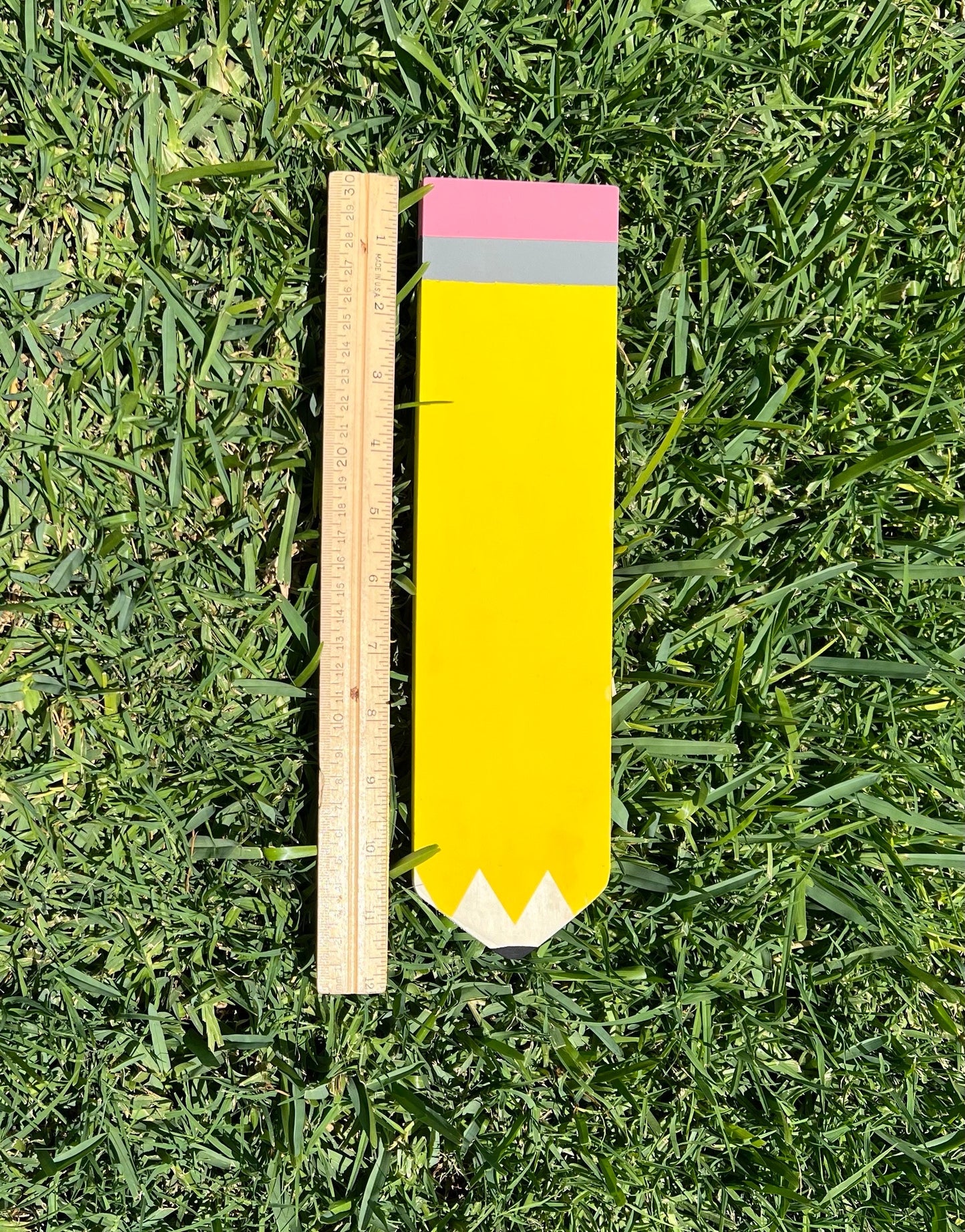 Personalized Teacher Pencil Sign: Yellow Wooden Hall Pass by Lina Loves Two, handmade in Los Angeles CA