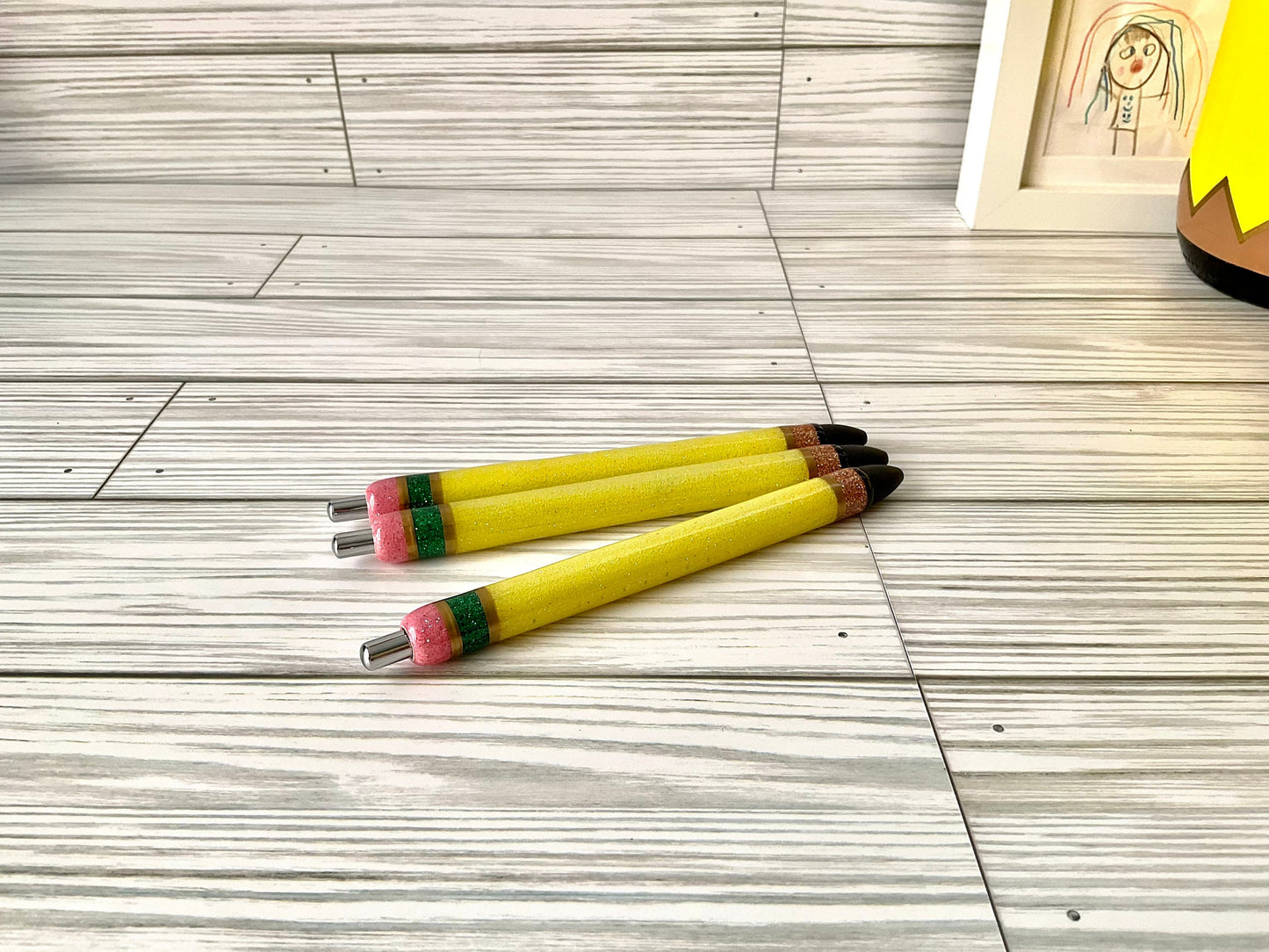 Personalized Teacher Glitter Pens - Pencil Design, Set of 3 by Lina Loves Two, handmade in Los Angeles CA