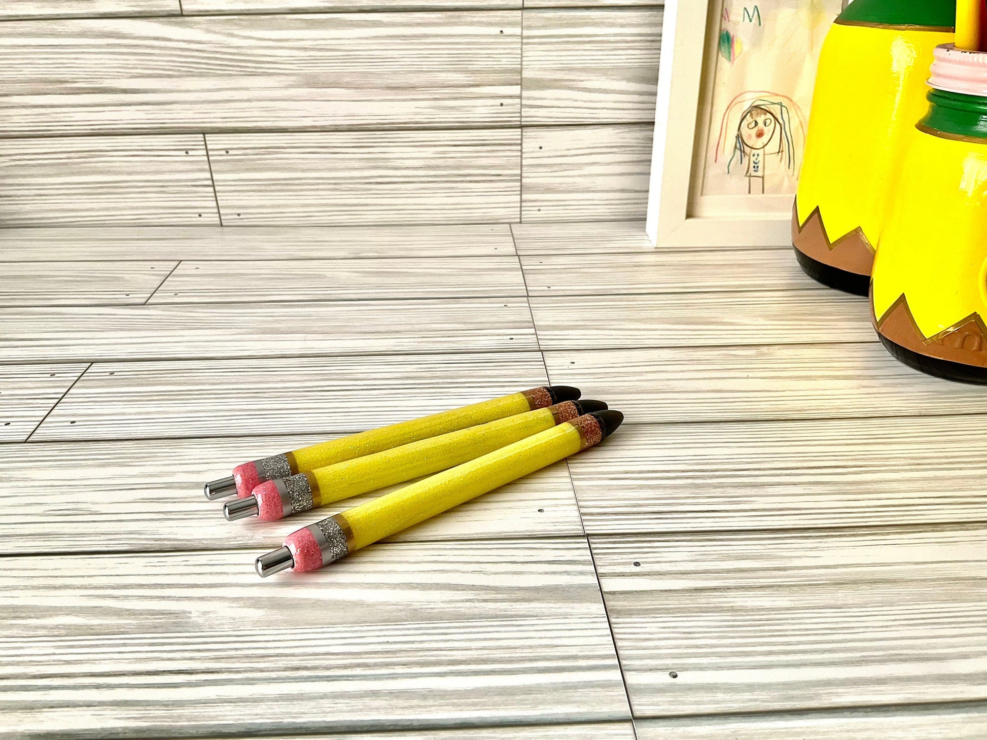 Personalized Teacher Glitter Pens - Pencil Design, Set of 3 by Lina Loves Two, handmade in Los Angeles CA