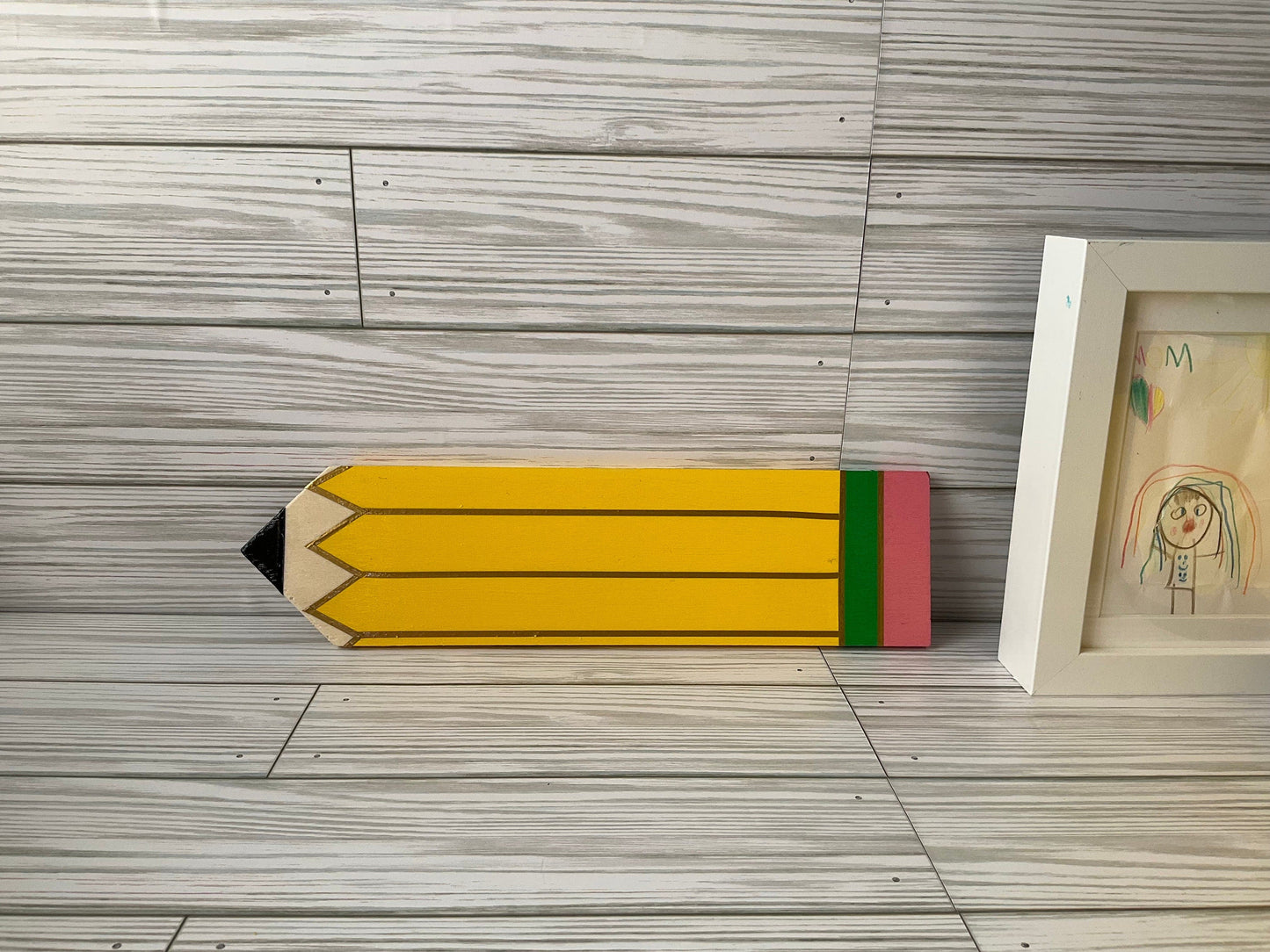 Personalized Teacher Pencil Sign: Yellow Wooden Hall Pass by Lina Loves Two, handmade in Los Angeles CA