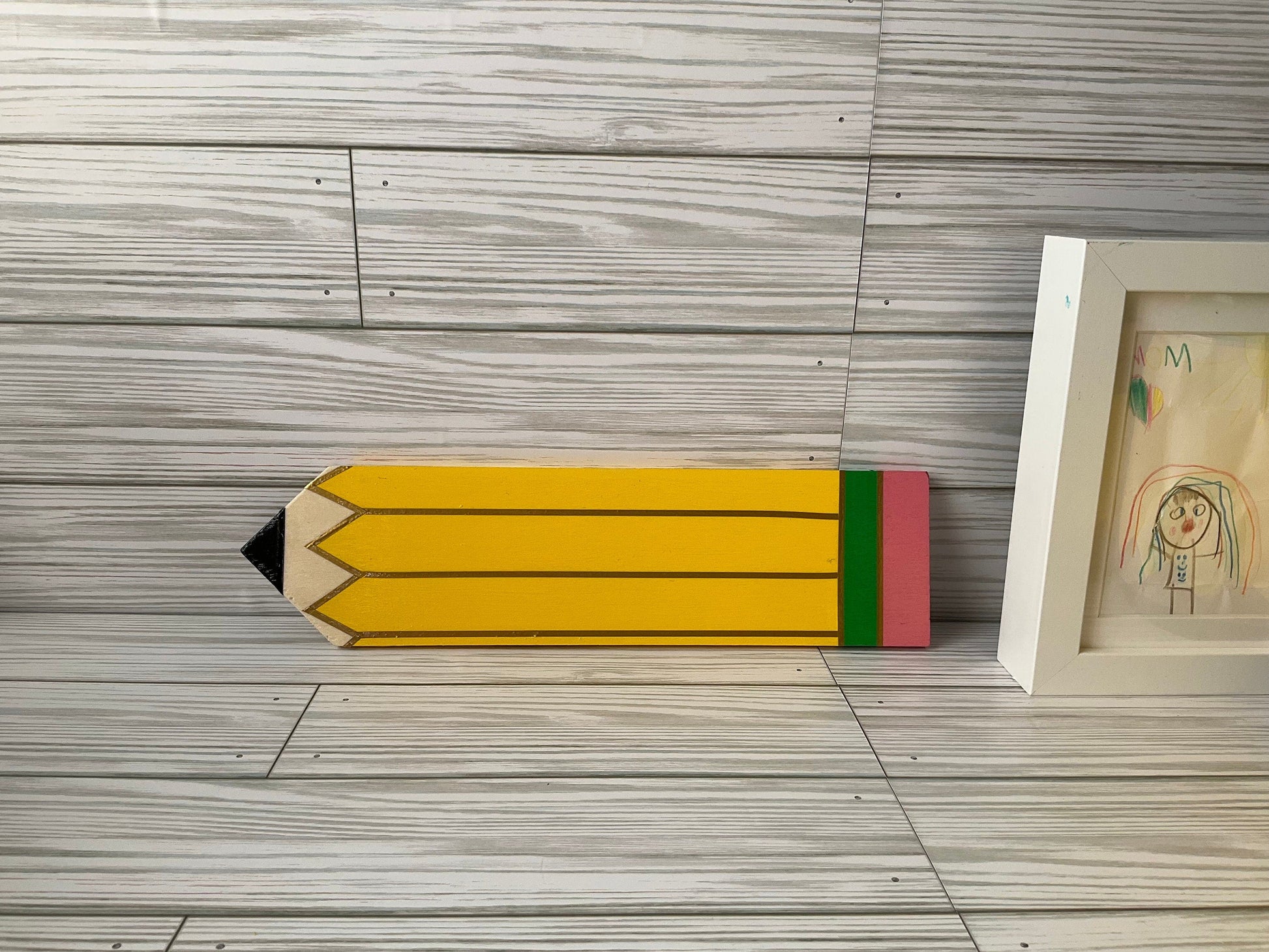 Personalized Teacher Pencil Sign: Yellow Wooden Hall Pass by Lina Loves Two, handmade in Los Angeles CA