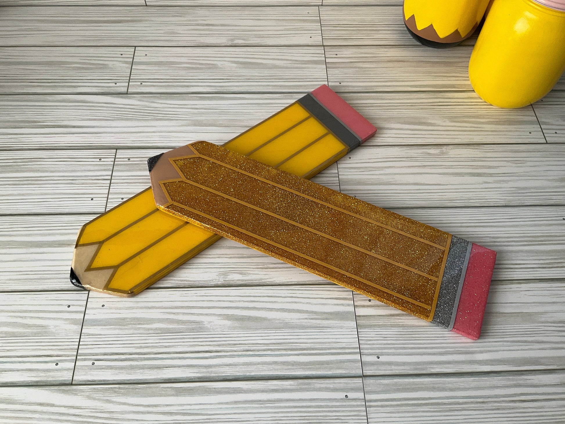 Personalized Teacher Pencil Sign: Yellow Wooden Hall Pass by Lina Loves Two, handmade in Los Angeles CA