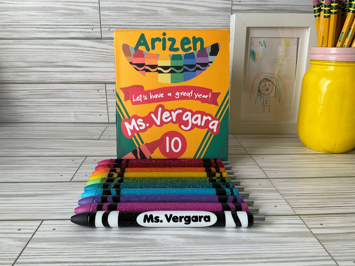 x10 Glitter Color Personalized Teacher Pens and Box| Unique Teacher Gifts | Customized Teacher Appreciation Gift | Perfect Gift for Her