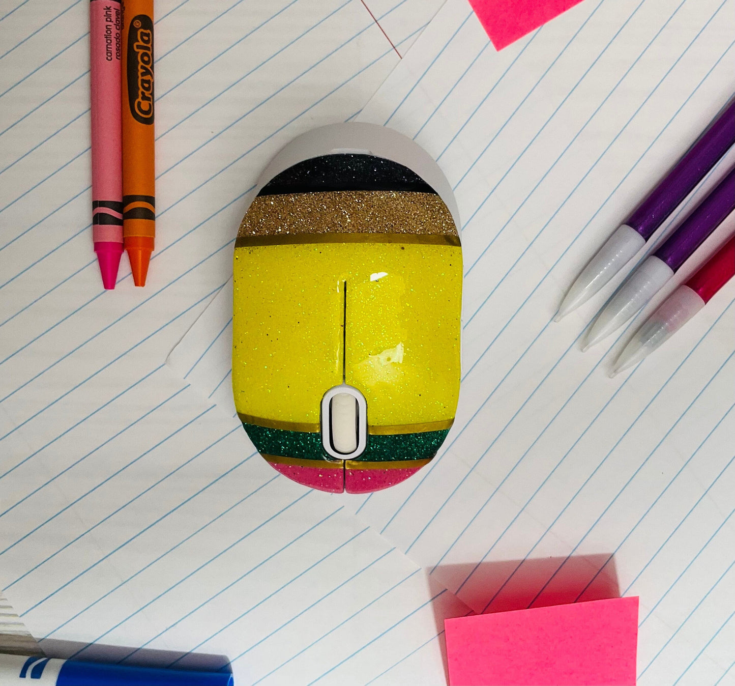 Pencil Wireless Mouse | Teacher Gifts | Yellow Pencil Glitter | Unique Wireless Mouse for Teachers by Lina Loves Two, handmade in Los Angeles CA