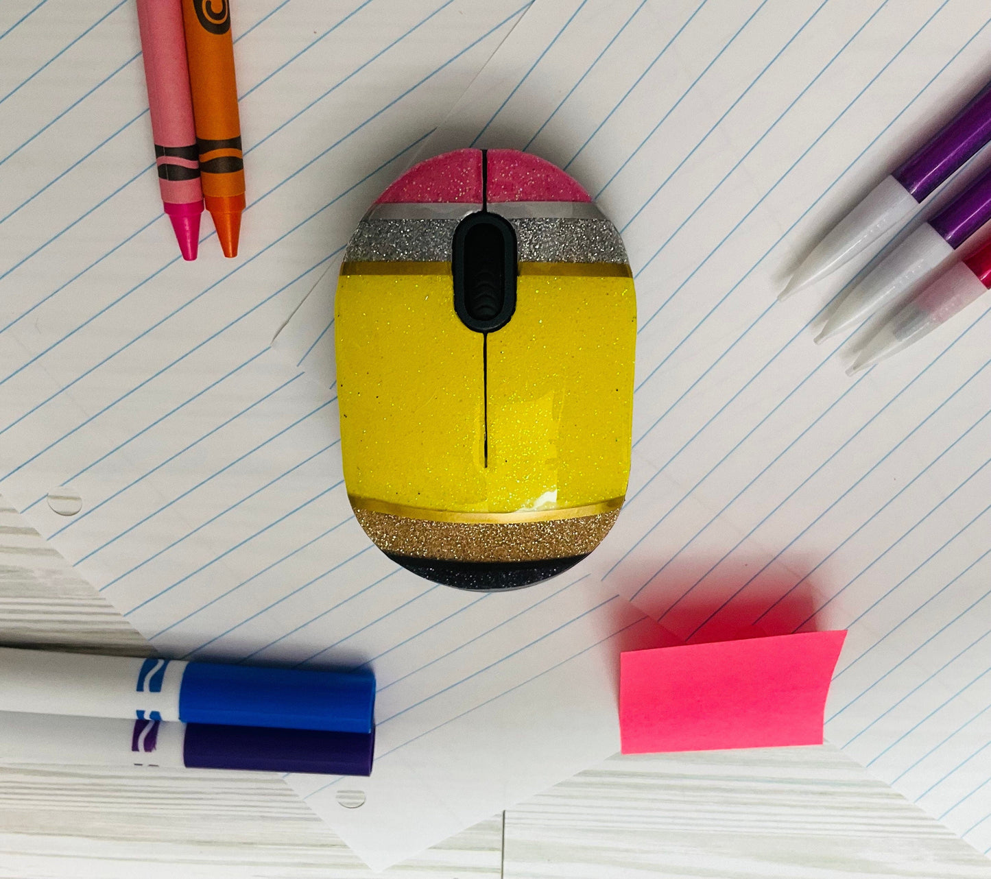 Pencil Wireless Mouse | Teacher Gifts | Yellow Pencil Glitter | Unique Wireless Mouse for Teachers by Lina Loves Two, handmade in Los Angeles CA
