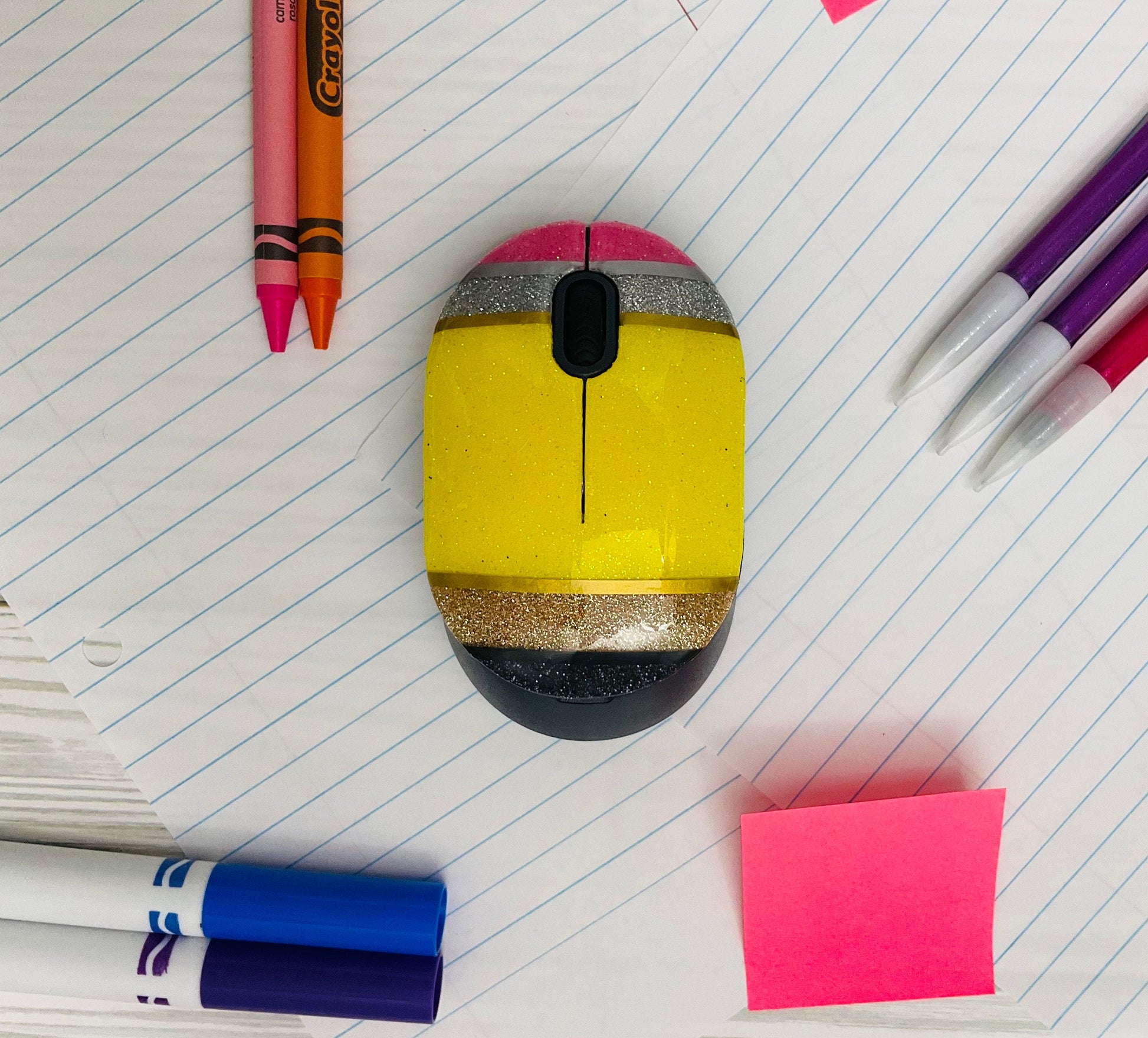 Pencil Wireless Mouse | Teacher Gifts | Yellow Pencil Glitter | Unique Wireless Mouse for Teachers