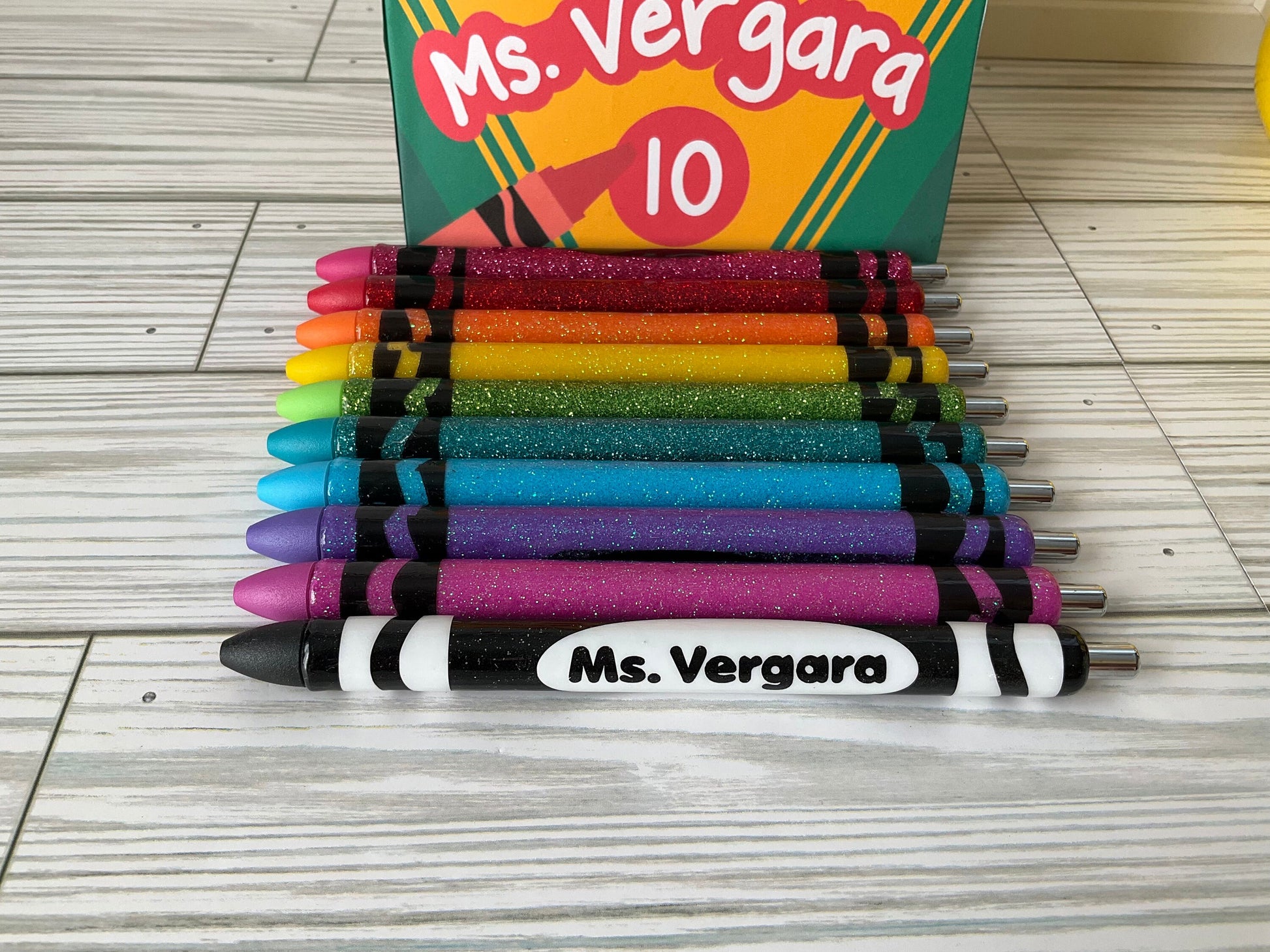 x10 Glitter Color Personalized Teacher Pens and Box| Unique Teacher Gifts | Customized Teacher Appreciation Gift | Perfect Gift for Her