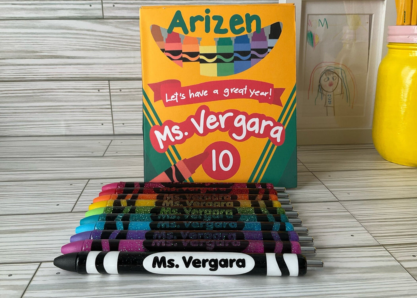 x10 Glitter Color Personalized Teacher Pens and Box| Unique Teacher Gifts | Customized Teacher Appreciation Gift | Perfect Gift for Her