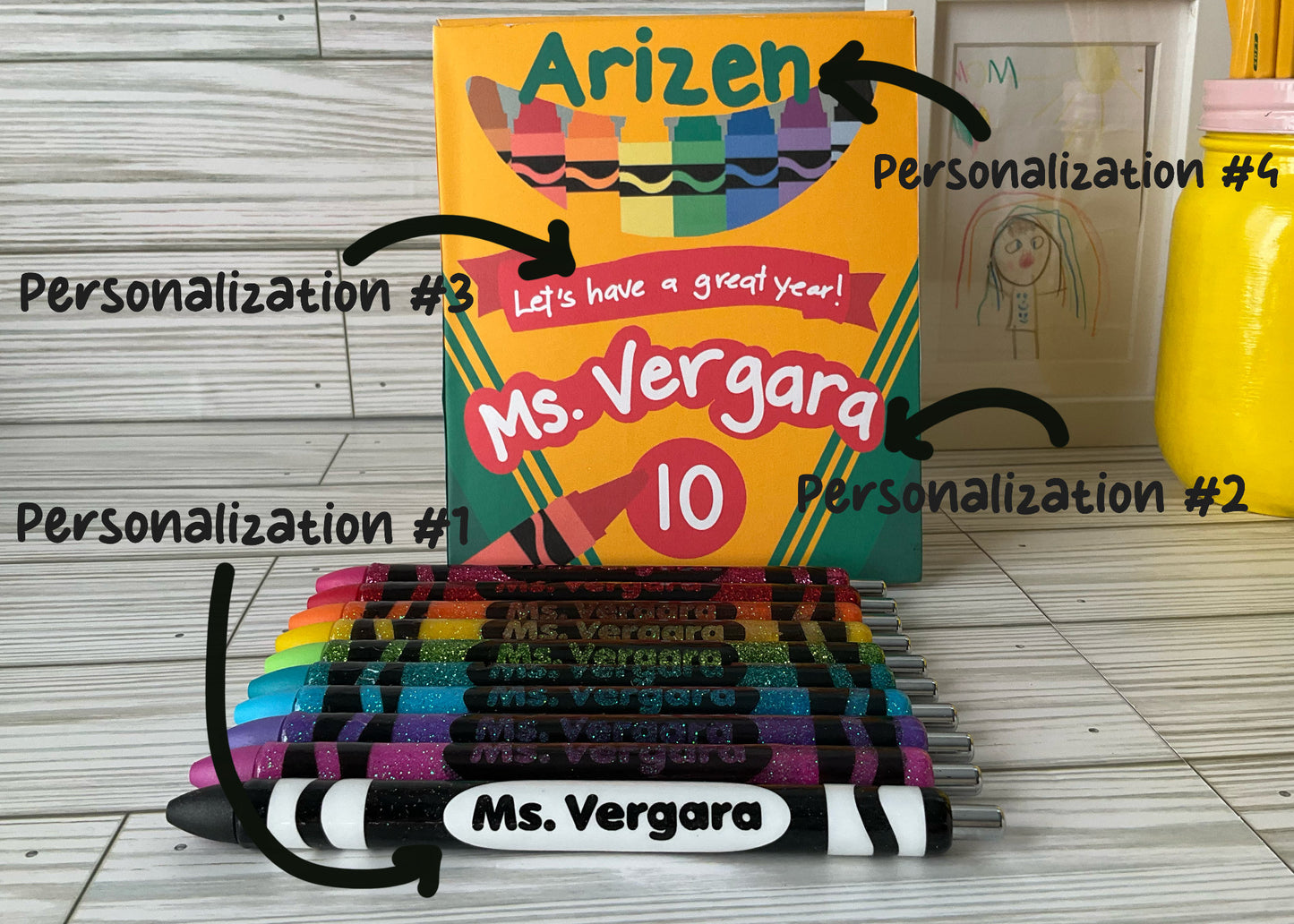 x10 Glitter Color Personalized Teacher Pens and Box| Unique Teacher Gifts | Customized Teacher Appreciation Gift | Perfect Gift for Her